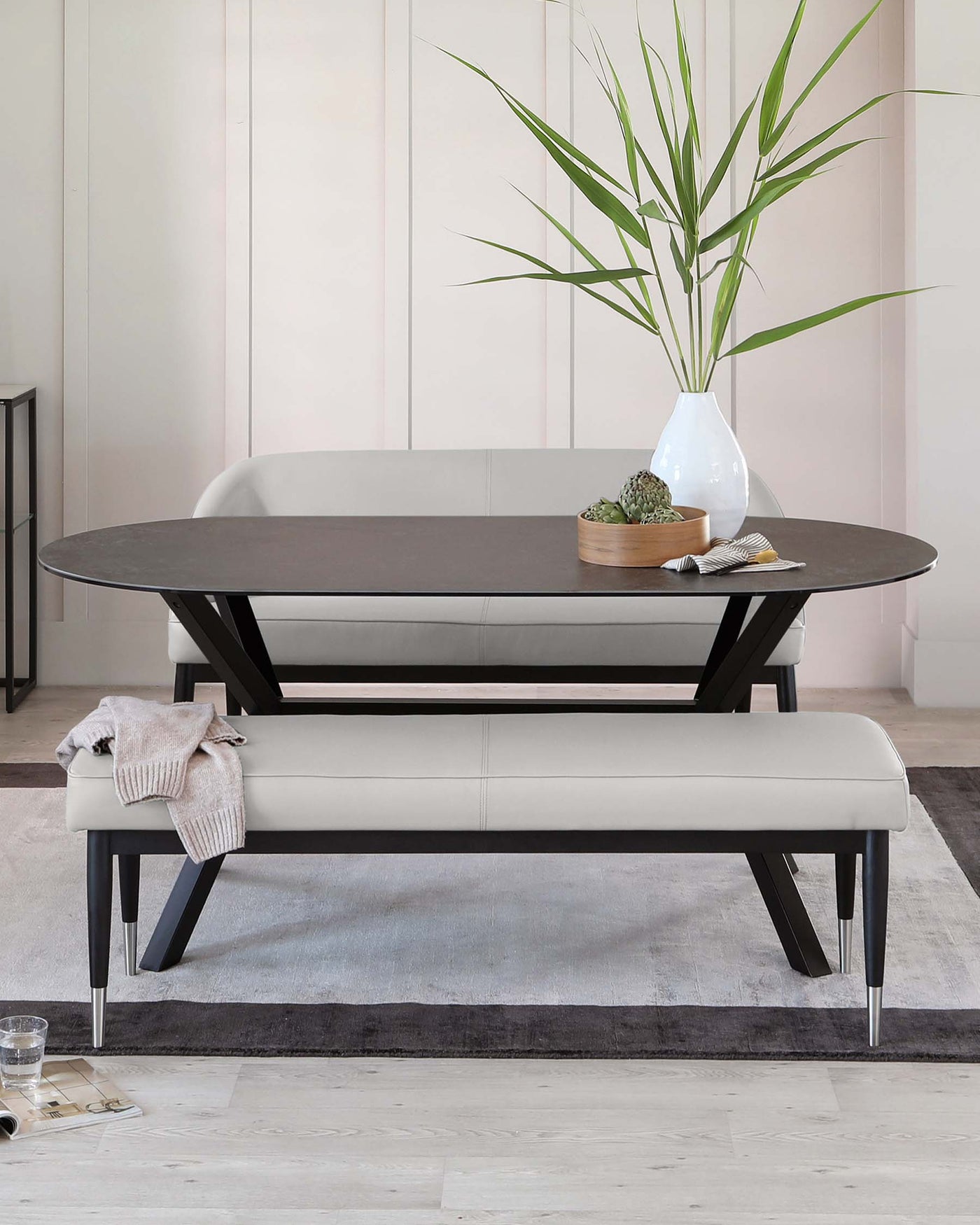 Clover Light Grey Faux Leather & Stainless Steel Dining Bench Without Backrest