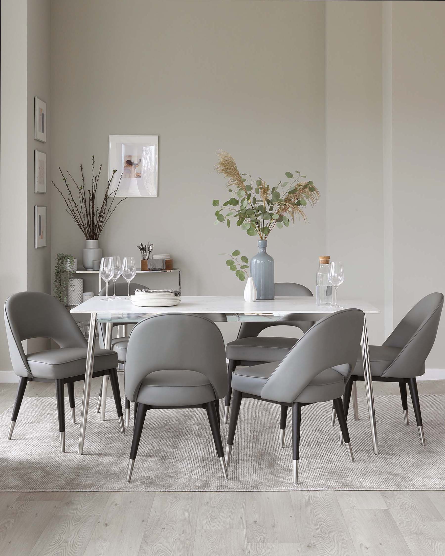 Oslo White Ceramic Marble Dining Table and Clover Faux Leather Dining Chairs