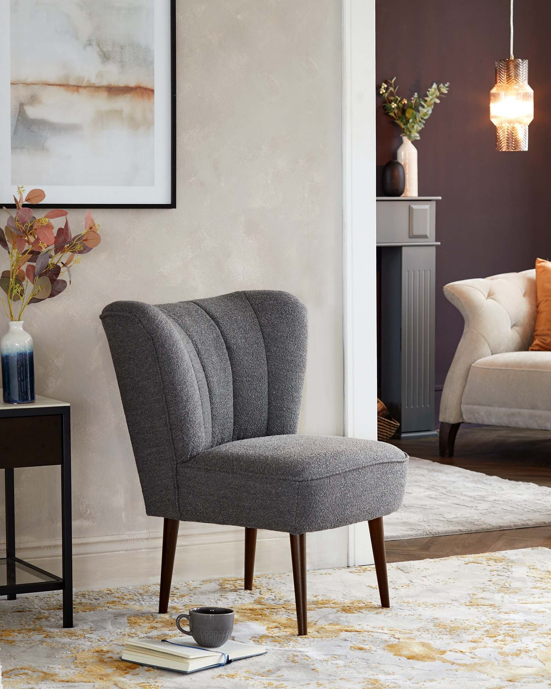 ottilie boucle accent chair with wenge leg mid grey