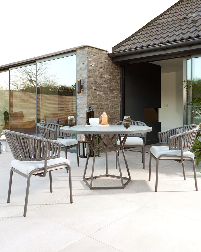 porto round grey and glass and ivy dining set