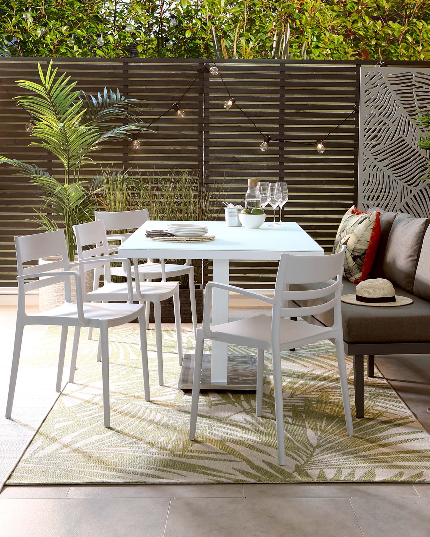 Palermo White Outdoor Dining Table And Alexa Garden Armchair Set