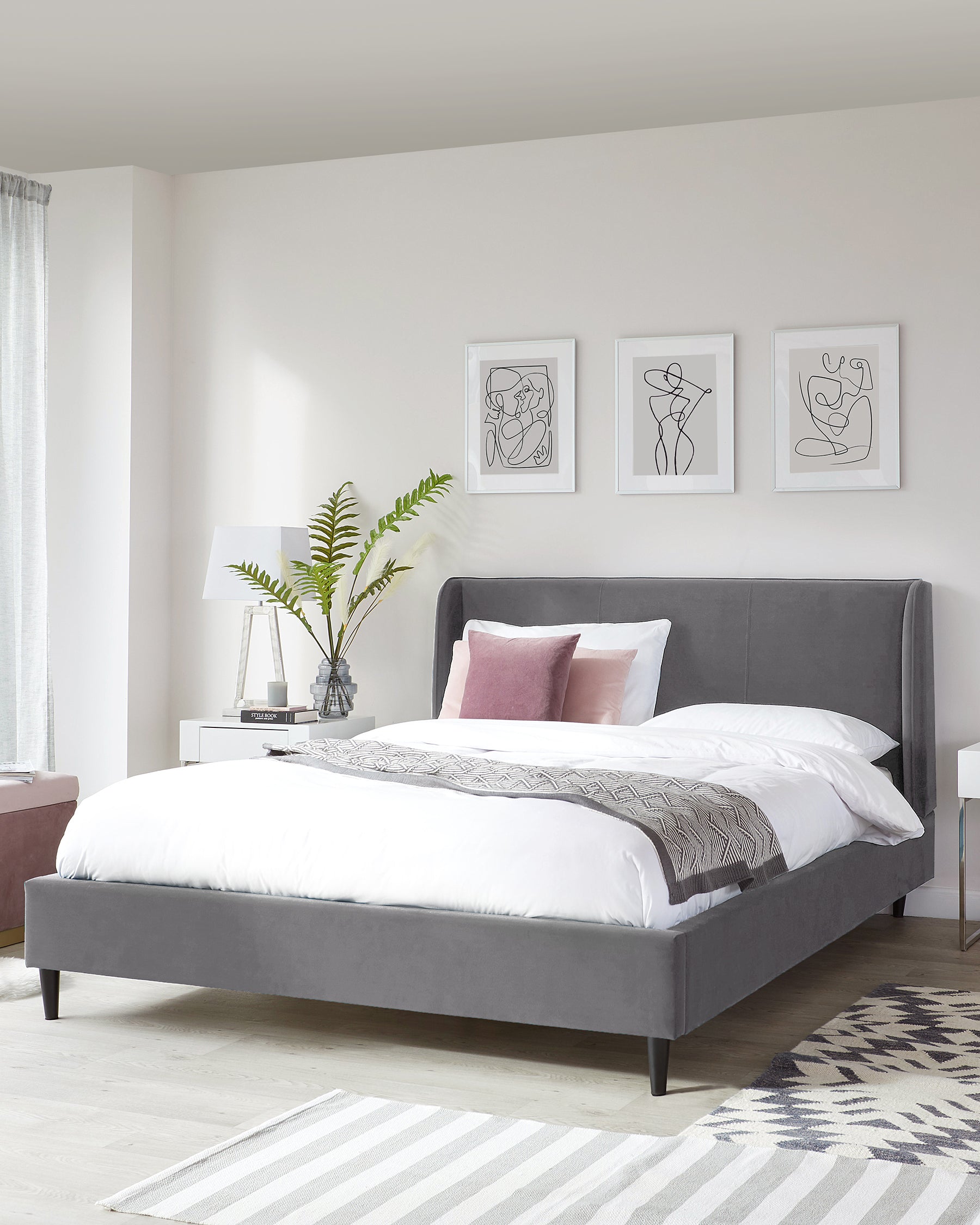 Paolo Grey Velvet Double Bed
