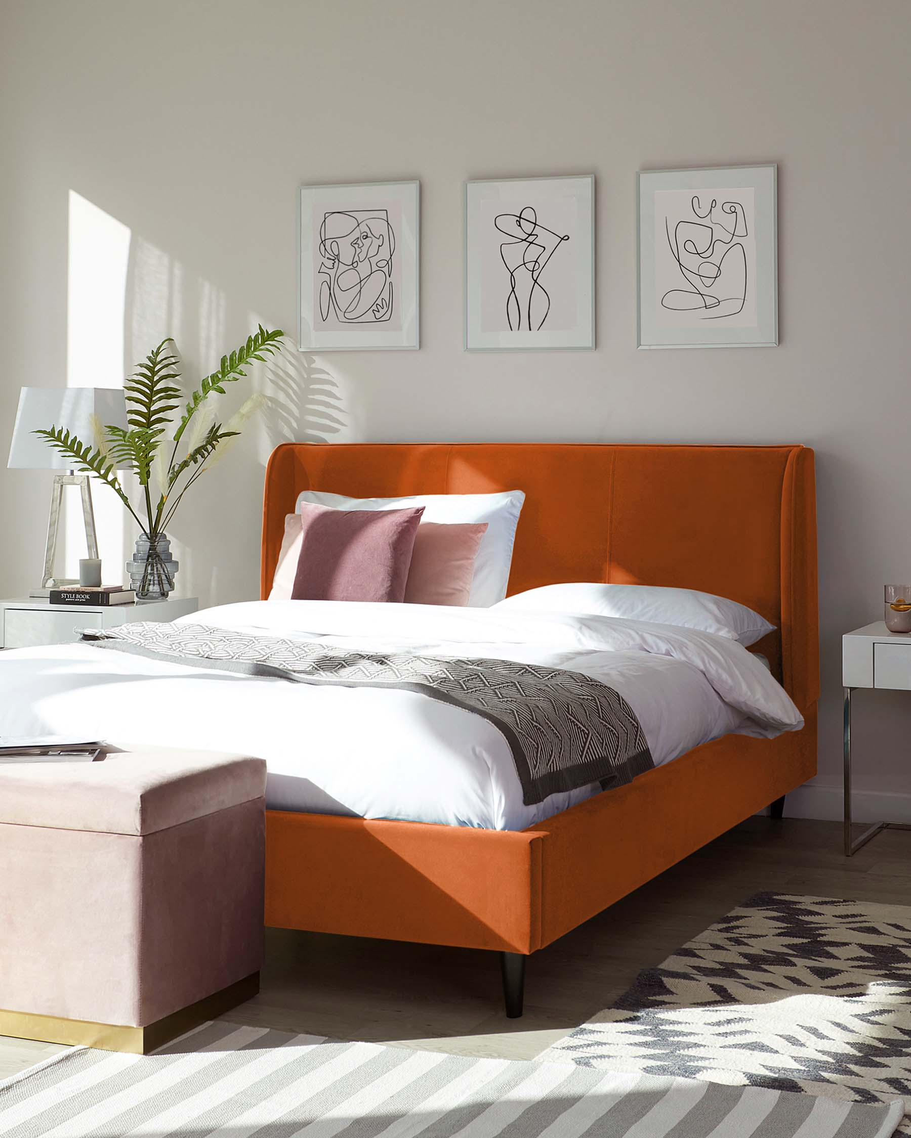 paolo velvet king size bed rust