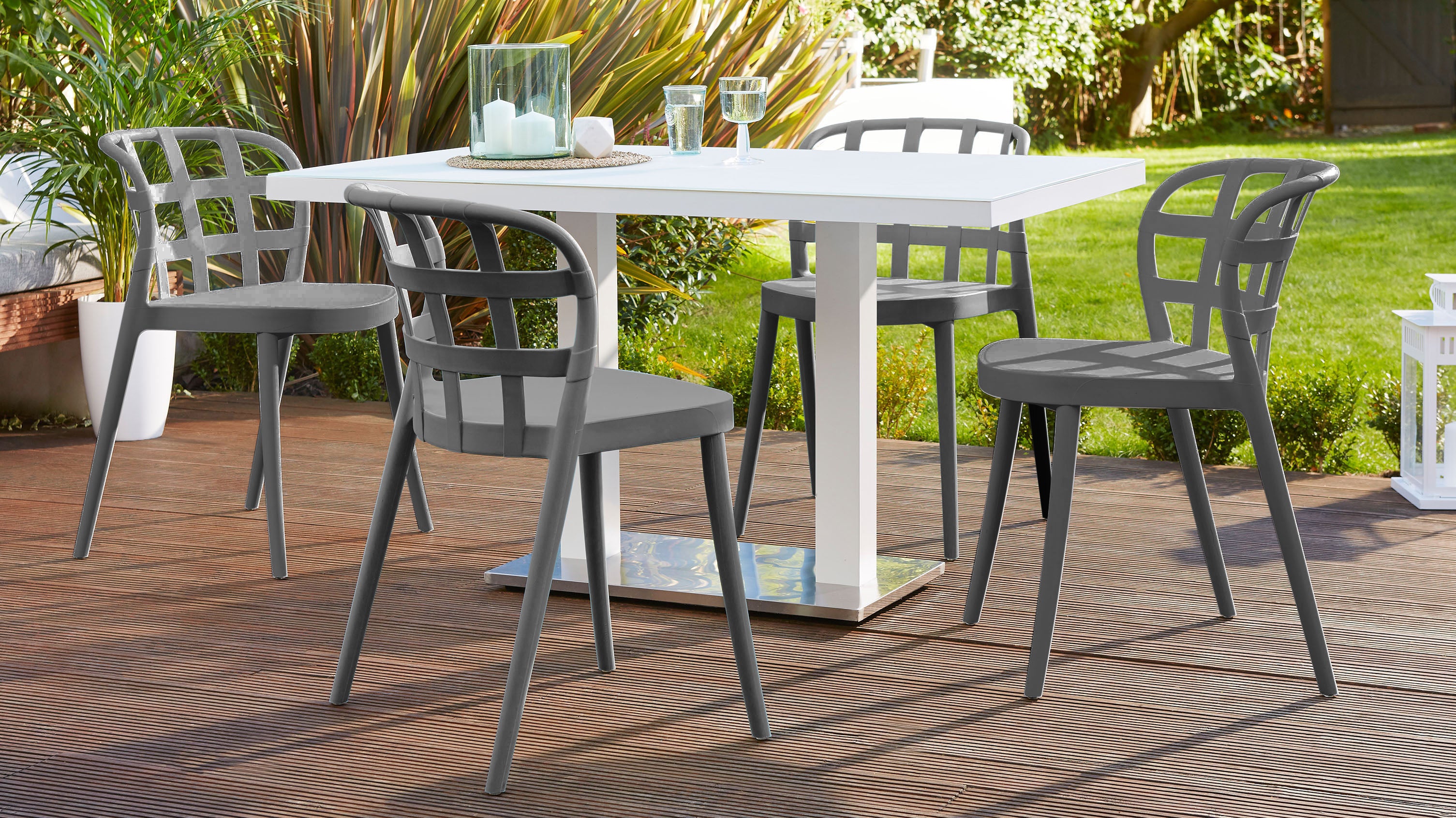 Palermo White 6 Seater Pedestal Table and Skye Garden Dining Set