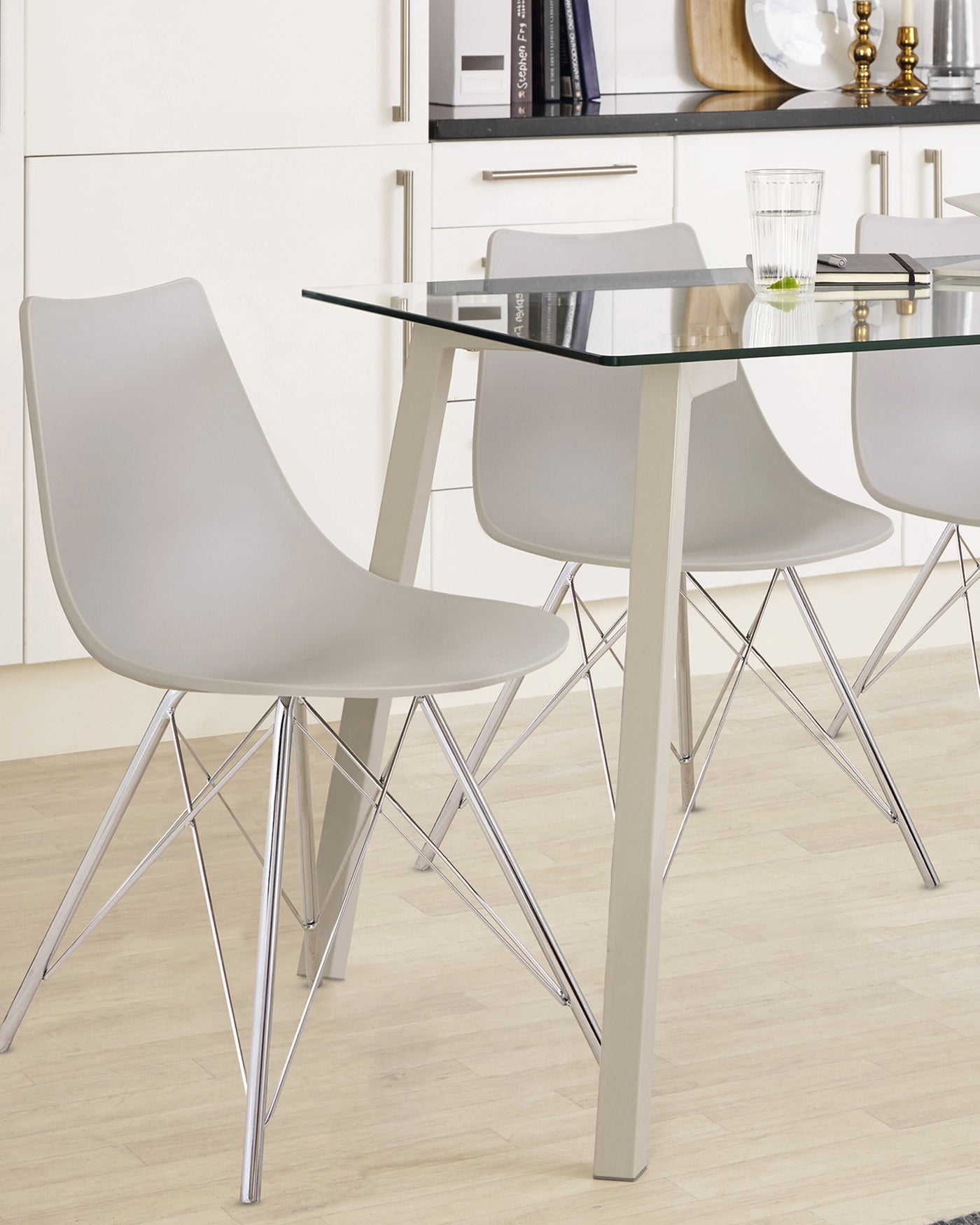 Profile And Stylo 4-6 Seater Glass And Grey Dining Set