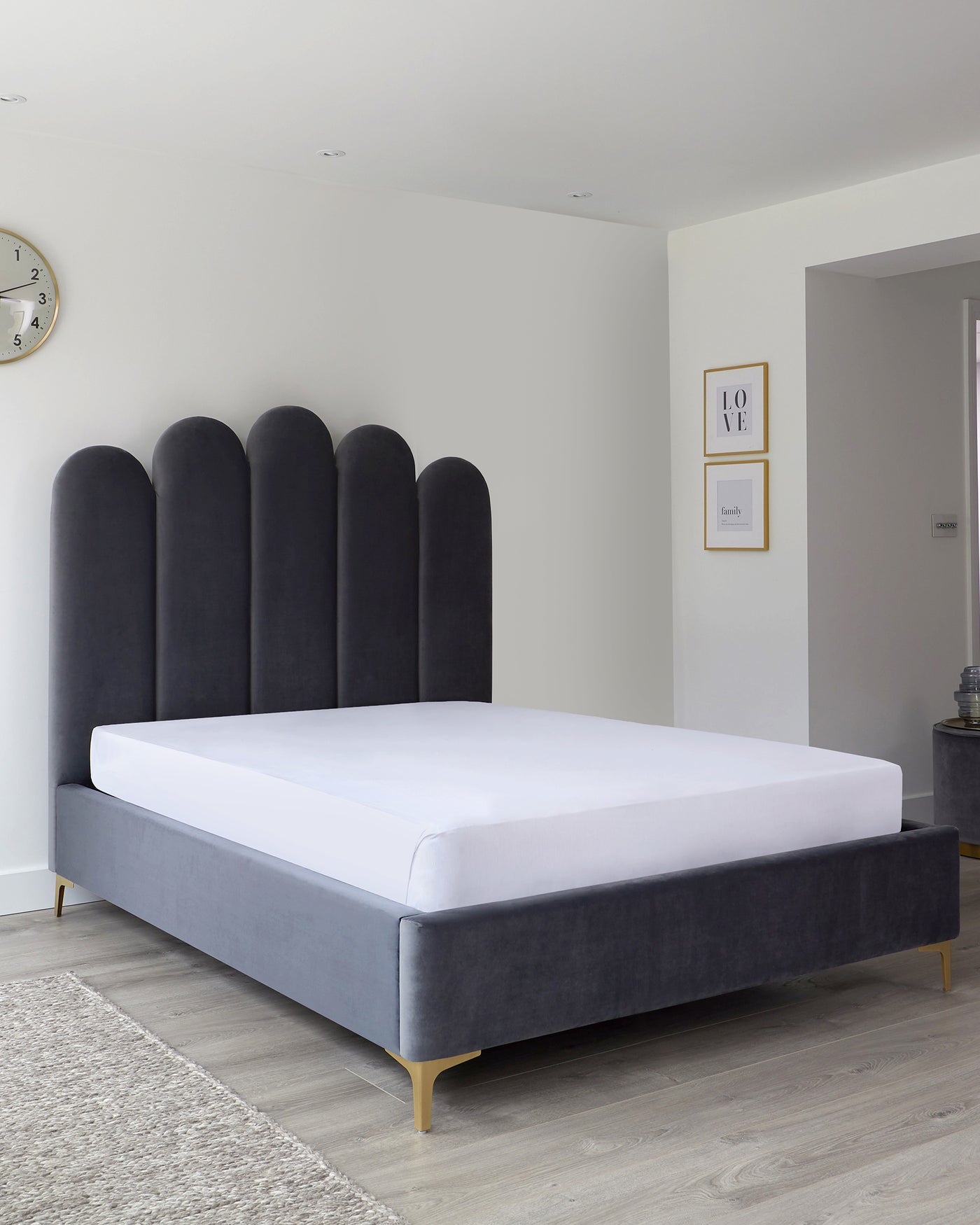 Rene Grey Velvet And Brushed Brass King Size Ottoman Bed