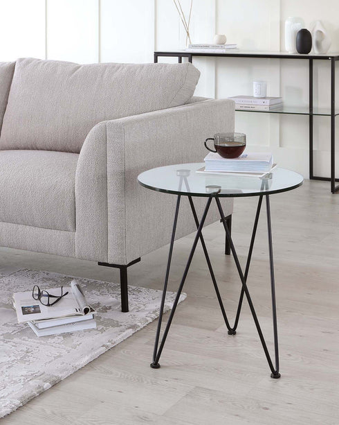 ripple clear glass side table black