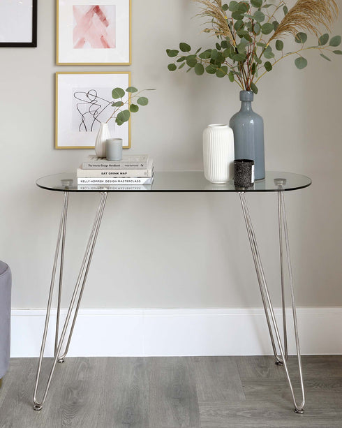Ripple Glass And Polished Stainless Steel Console Table