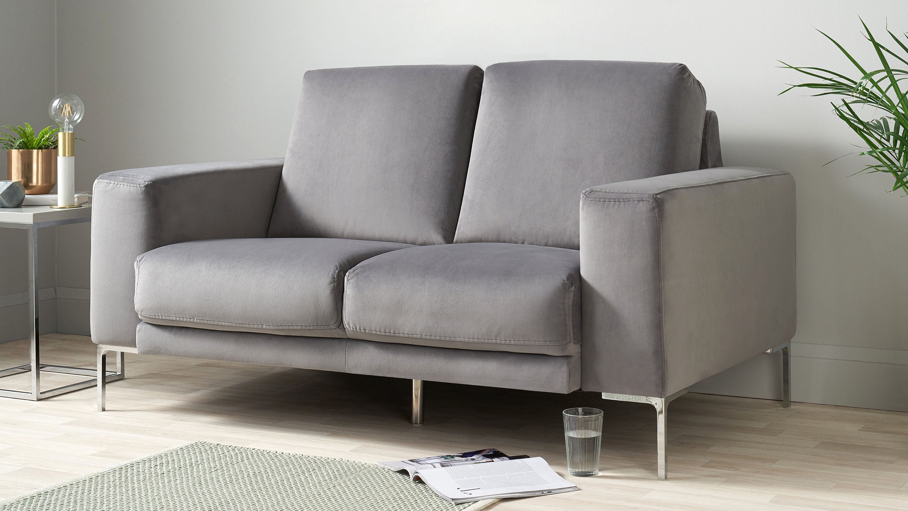 Studio Dark Grey Velvet With Chrome Leg 2 Seater Sofa