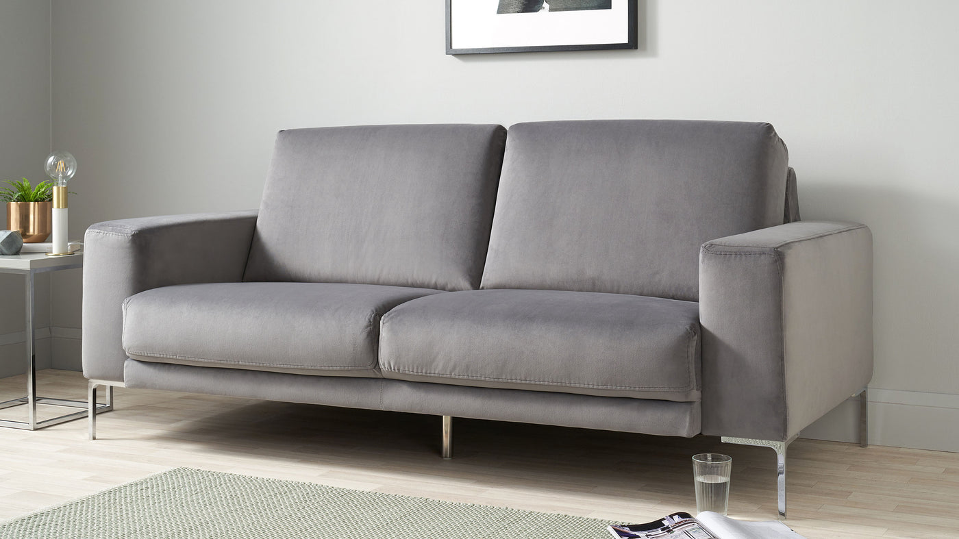 Studio Dark Grey Velvet With Chrome Leg 3 Seater Sofa