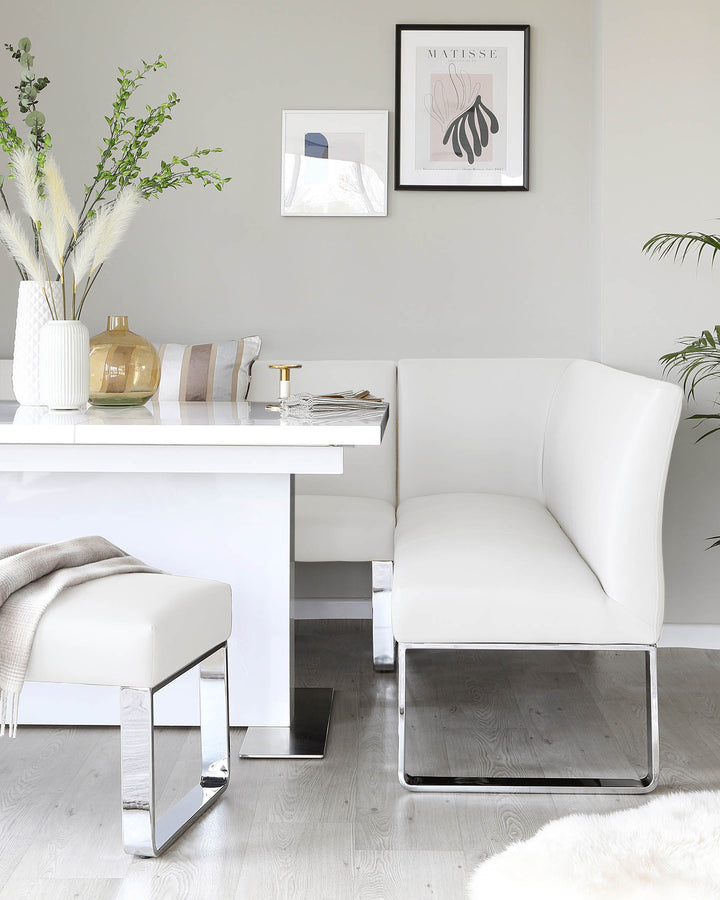 loop 5 seater faux leather left hand corner bench chrome white