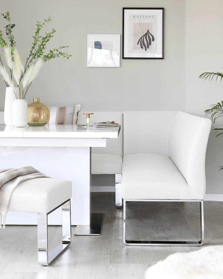 loop 5 seater faux leather left hand corner bench chrome white