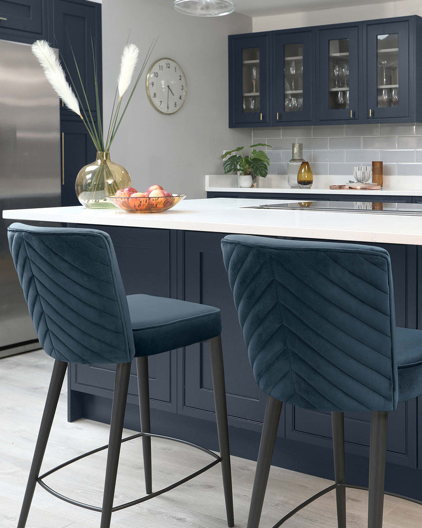 Serena Dark Blue Velvet Bar Stools