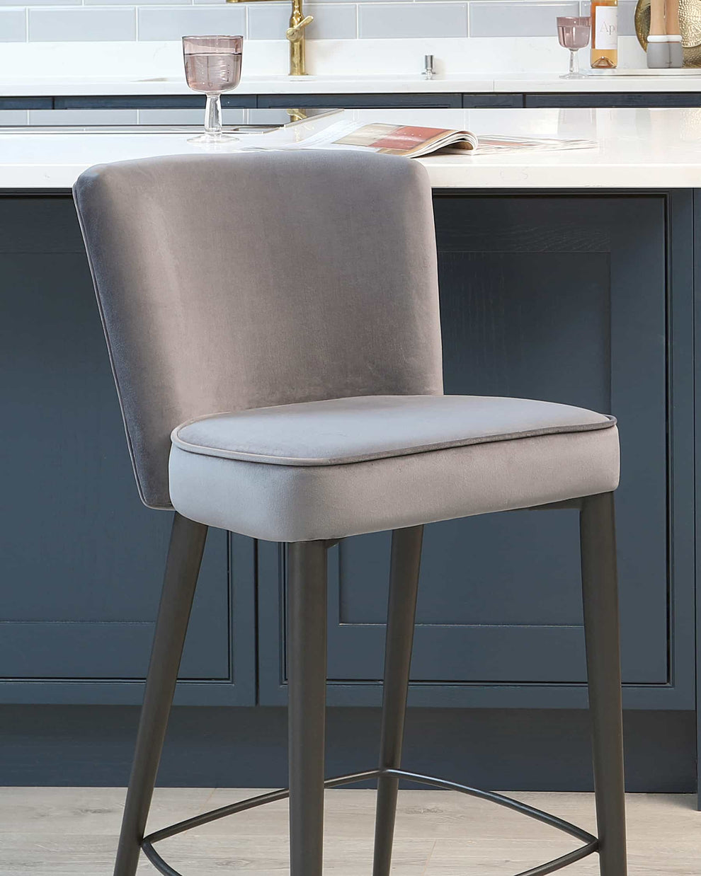 Serena Dark Grey Velvet Bar Stool from