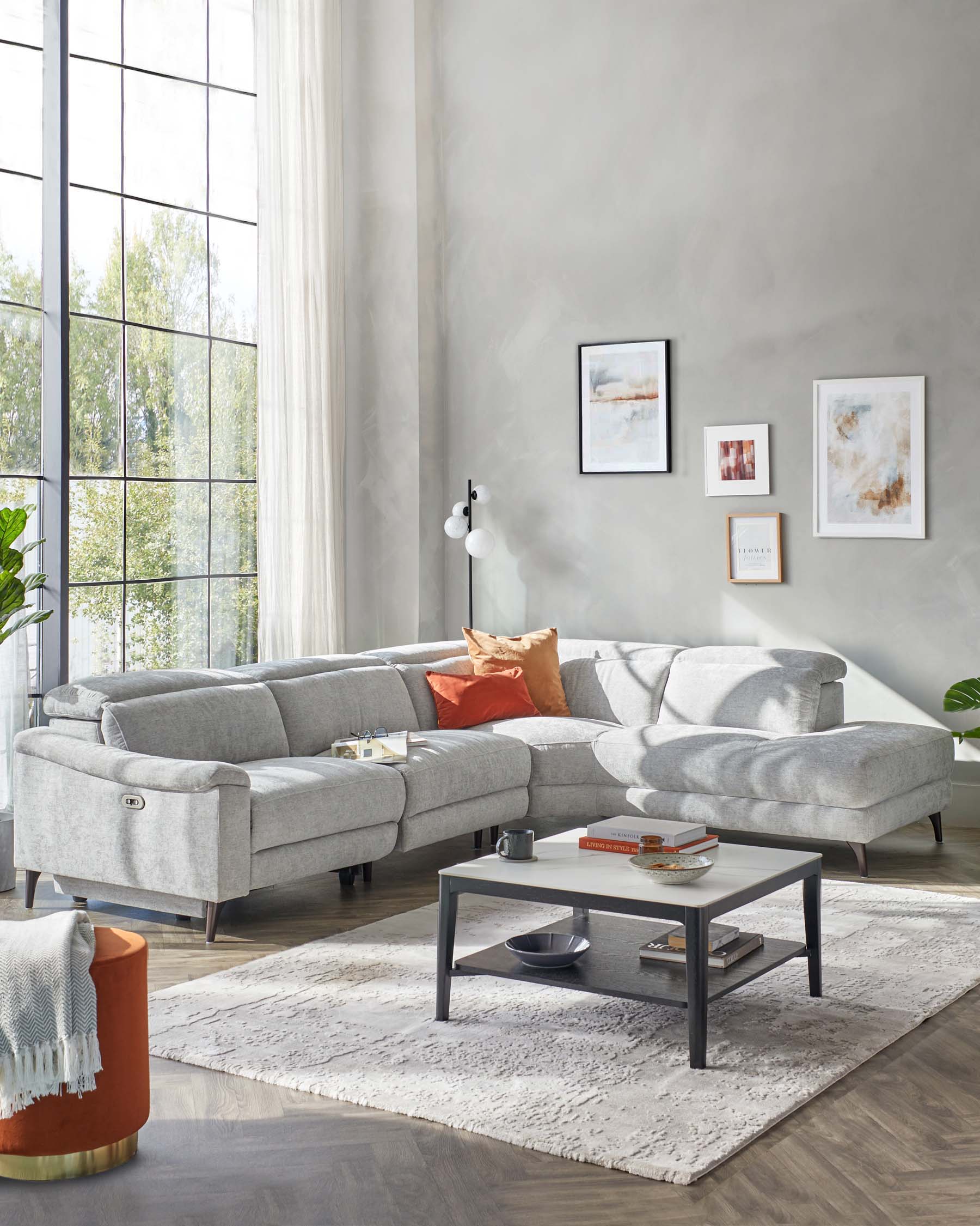 serene right chaise recliner sofa chenille light grey