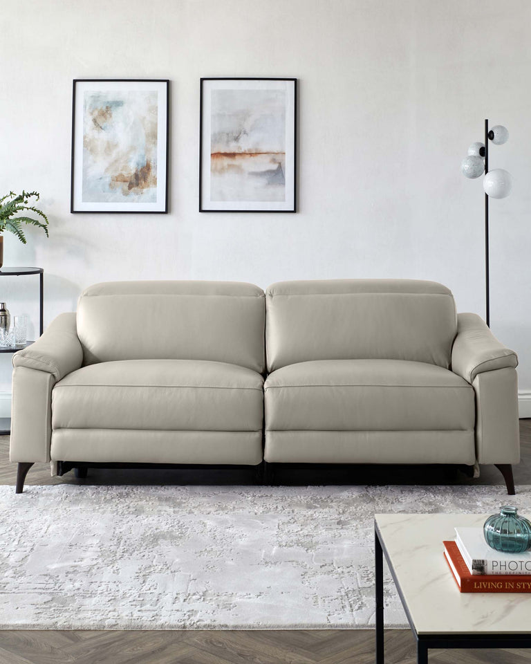 serene 3 seater leather recliner sofa light grey