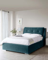 siesta velvet double bed with storage blue