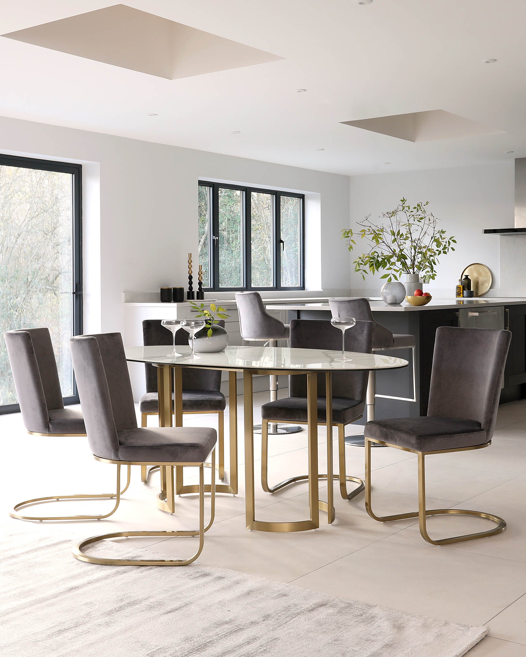 Skylar White Marbled Ceramic And Brass 6 Seater Dining Table