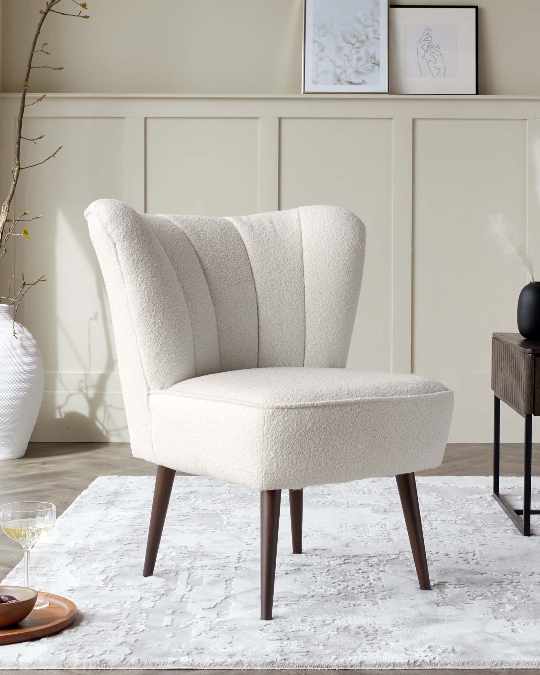Ottilie Ivory Boucle Accent Chair with wenge leg