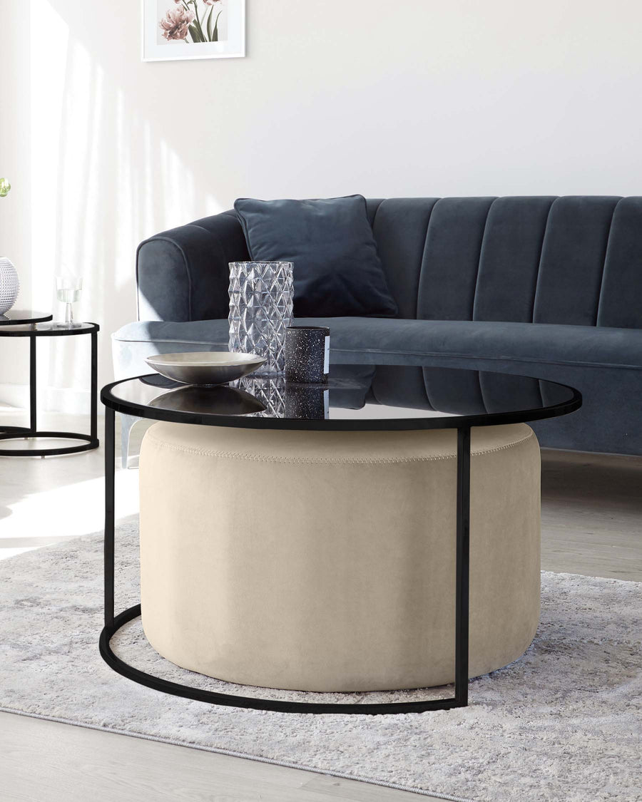 Thea Champagne Round Coffee Table Pouffe by