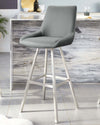 theo faux leather swivel stainless steel bar stool mid grey