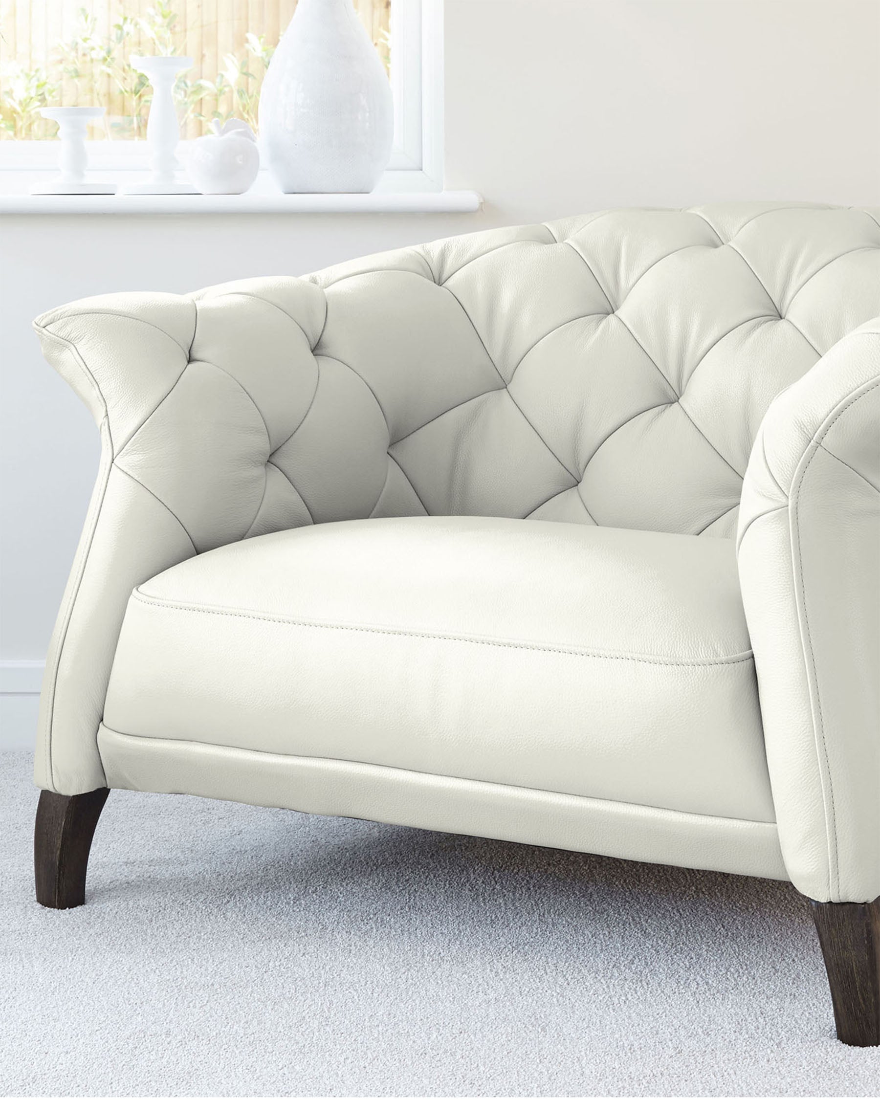 Luxe White Leather Medium Sofa And