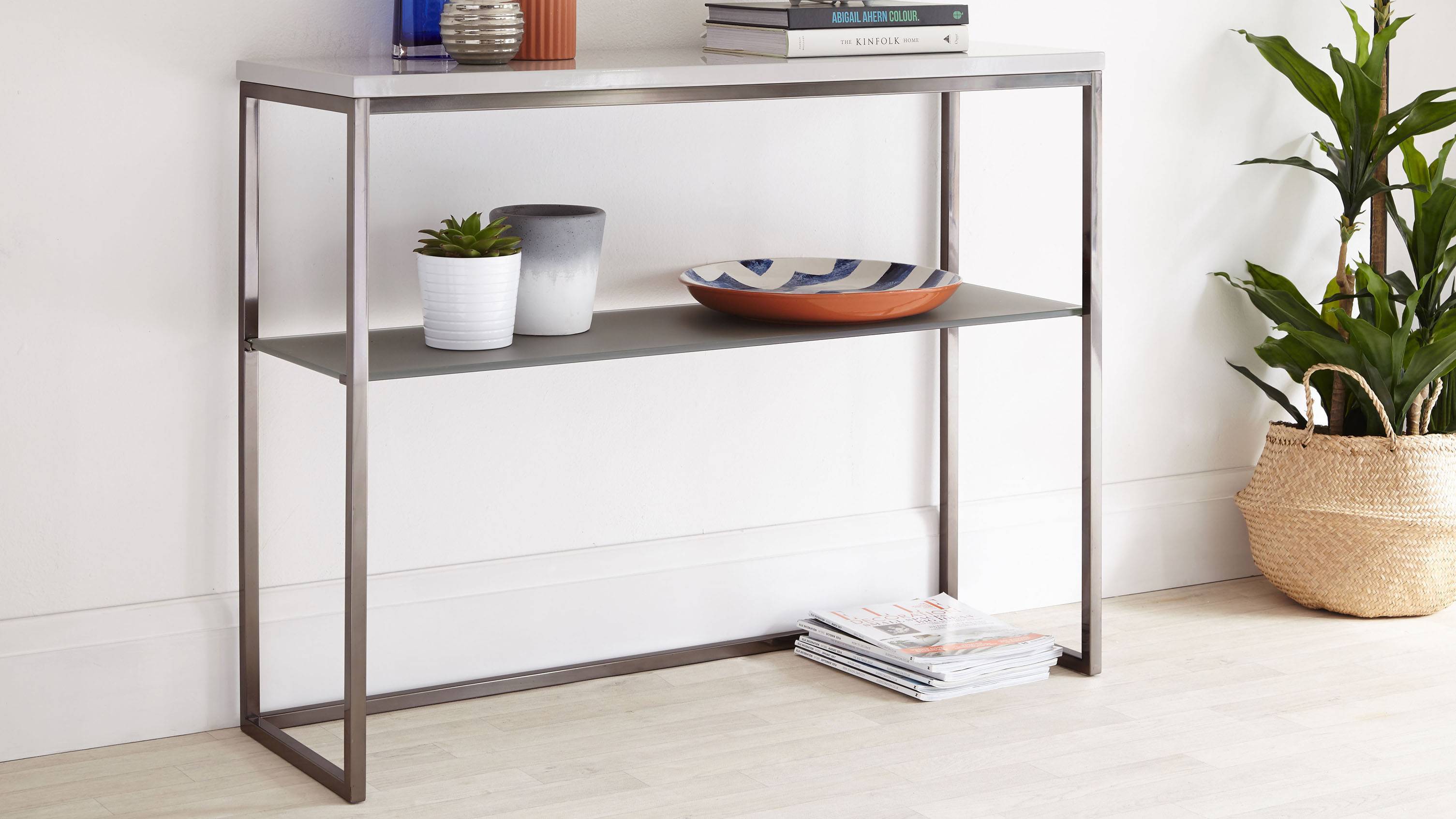 Grey Gloss and Black Chrome Console Table
