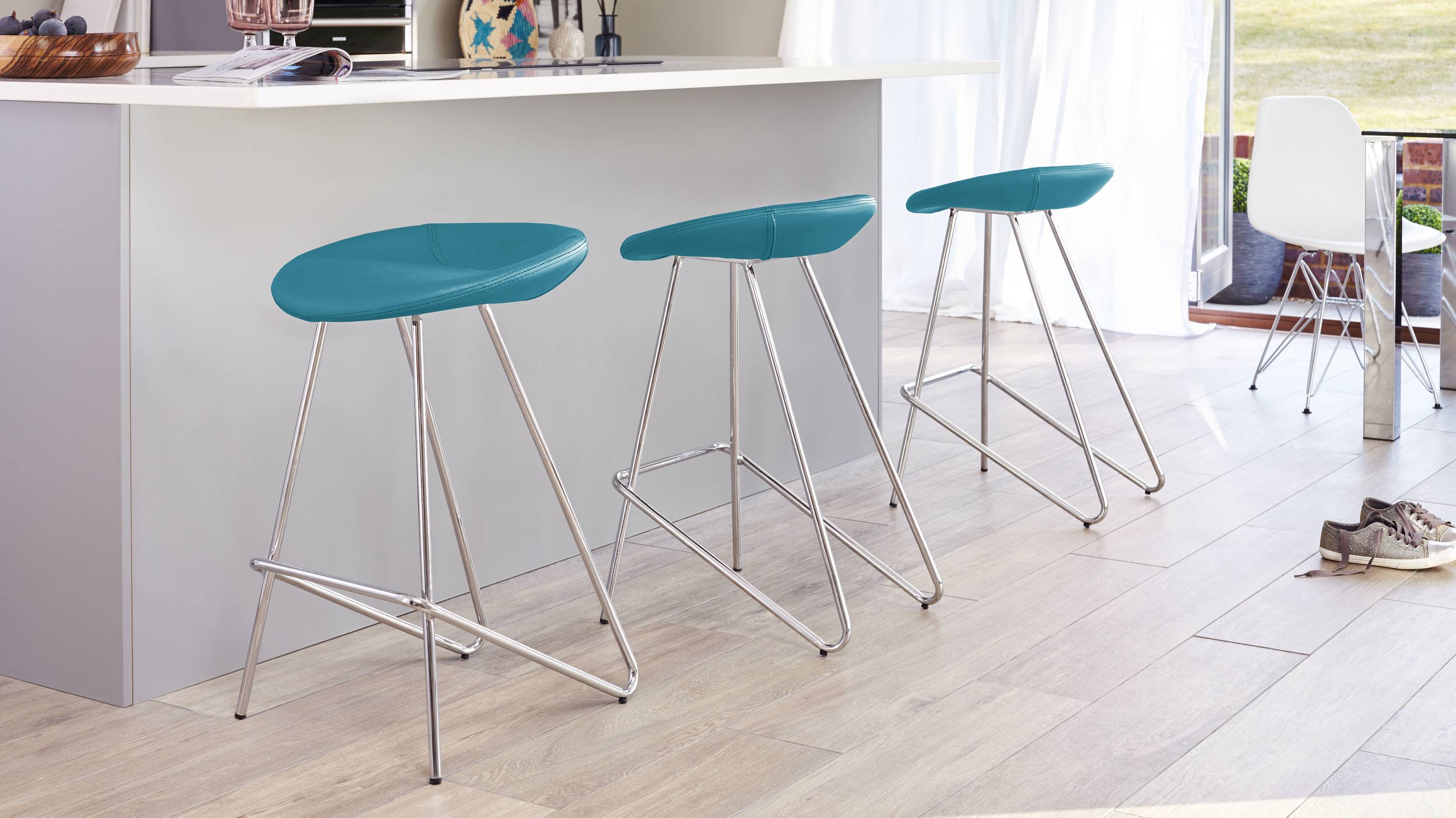 Anzio teal bar stool faux leather