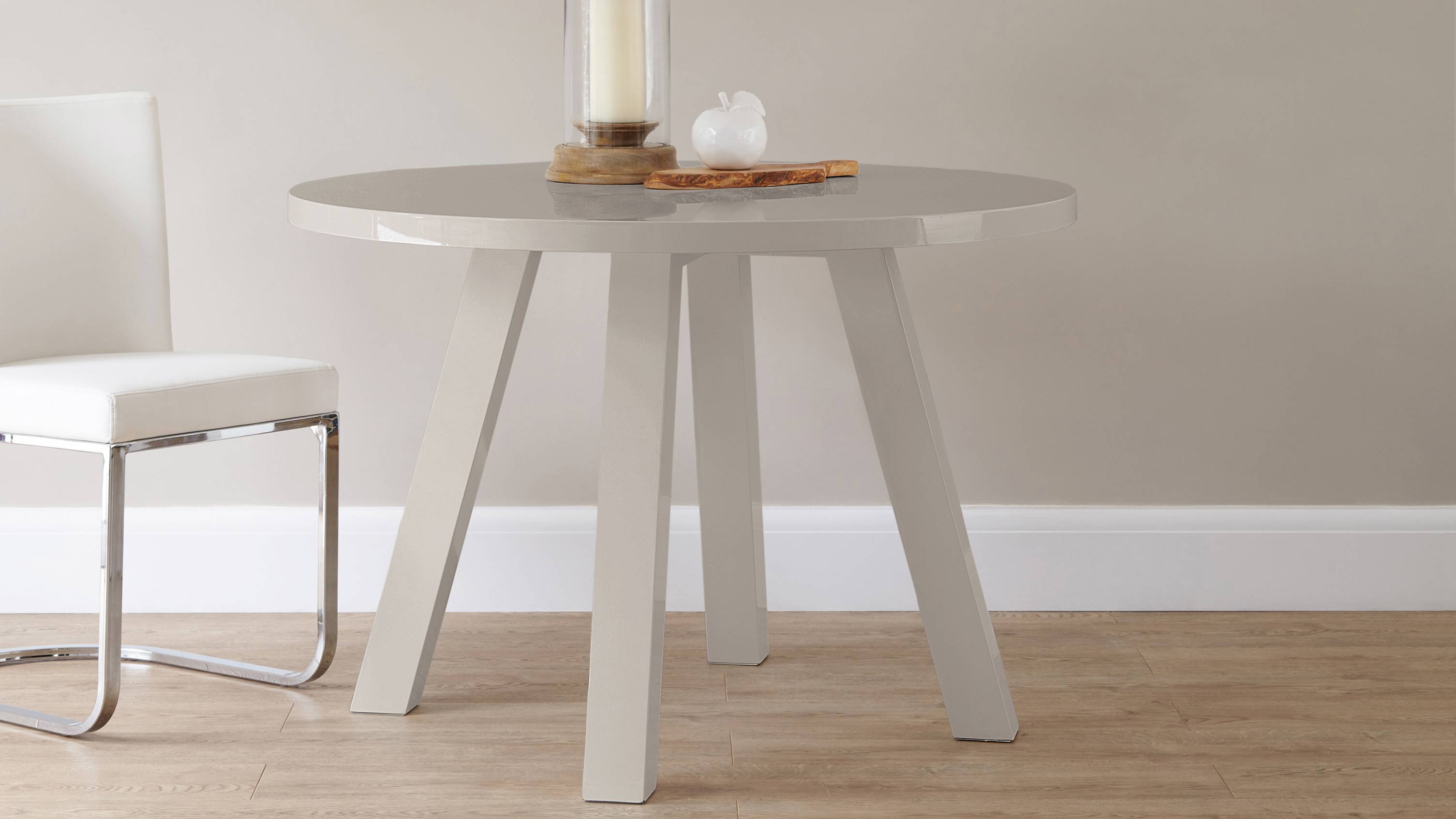 Grey gloss round four seater dining table Exclusively Danetti with Julia Kendell Range