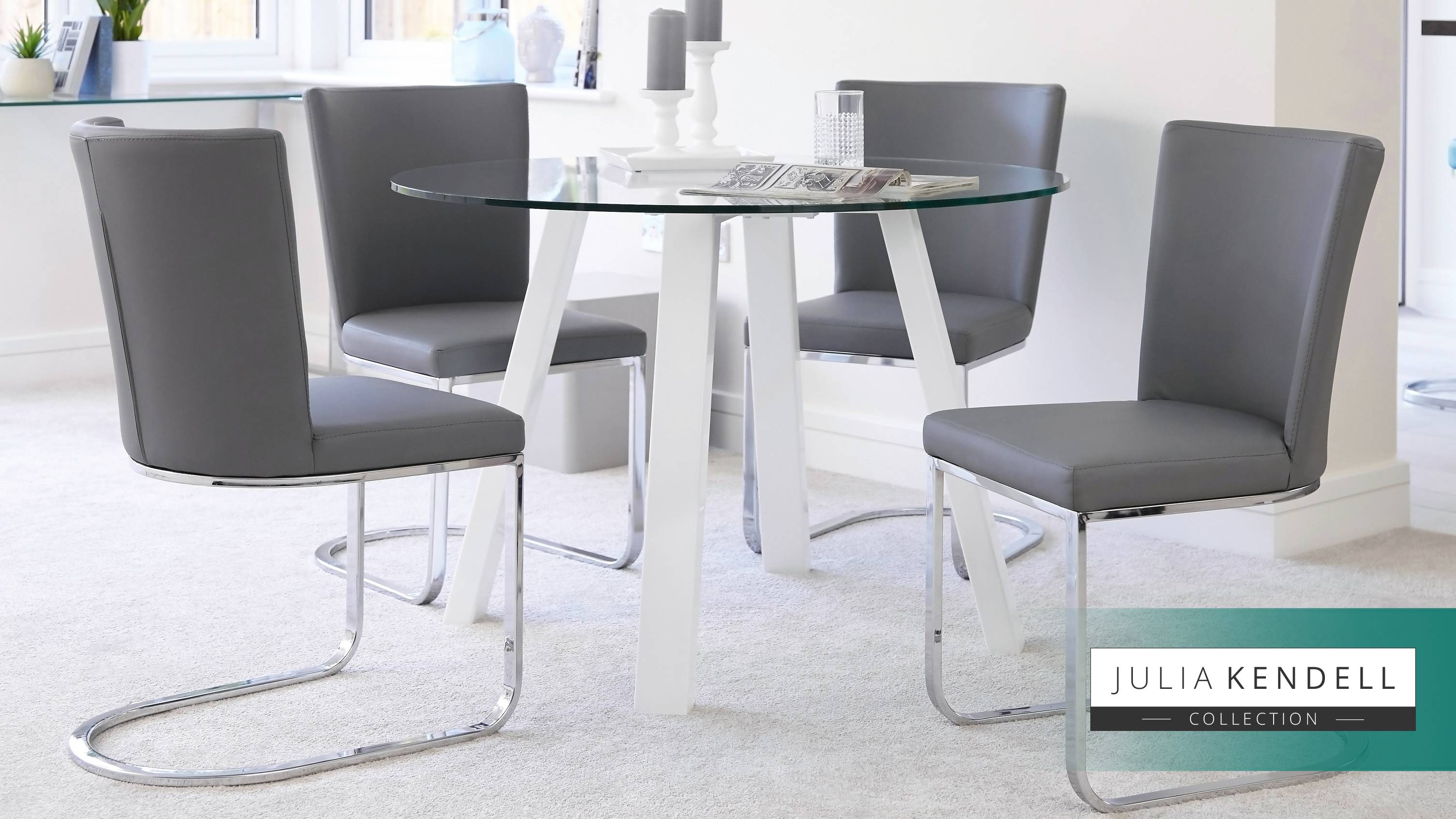 arc and form 4 seater glass and white gloss dining set