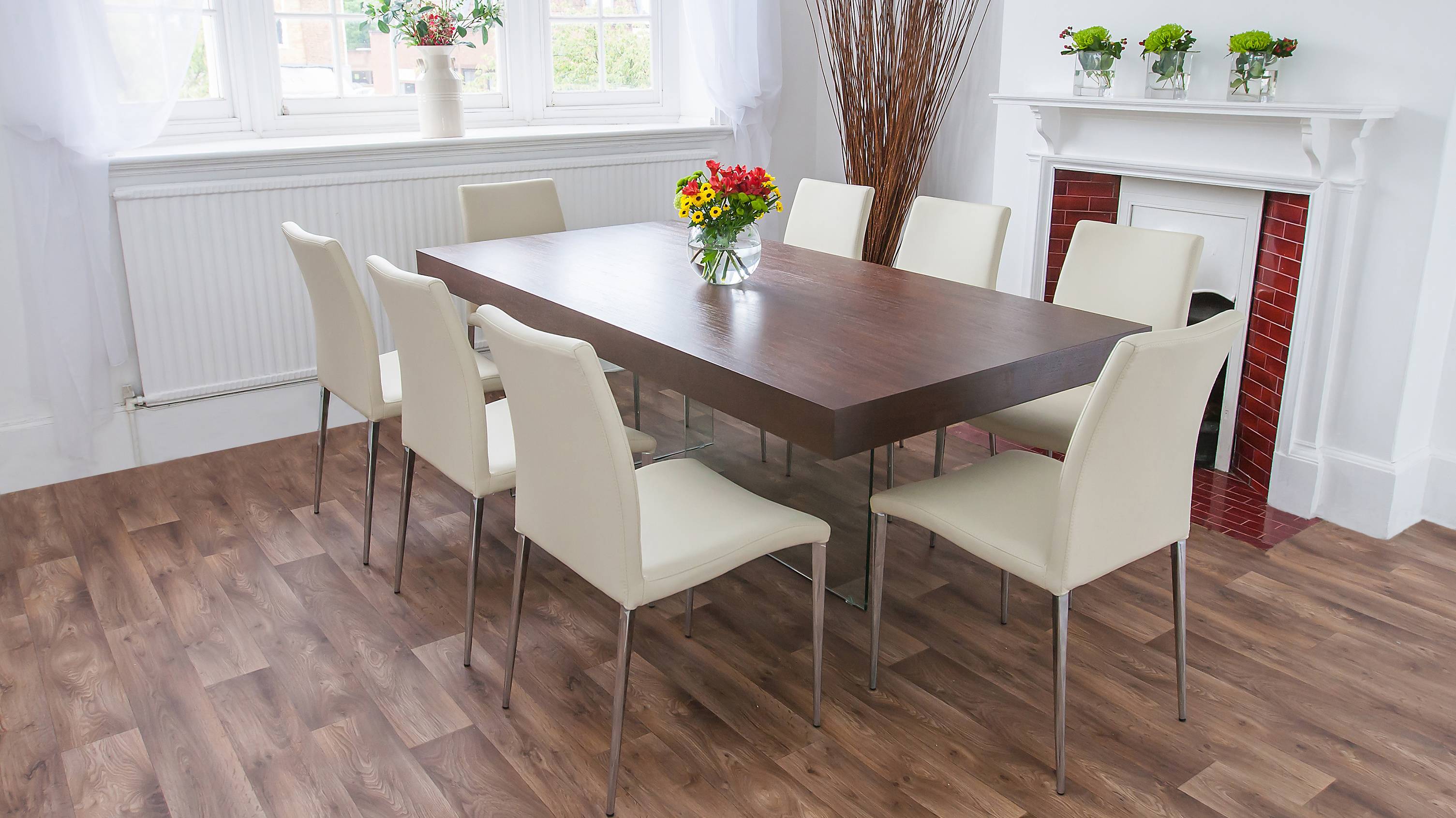 Floating Dining Table and Modern Dining Chairs
