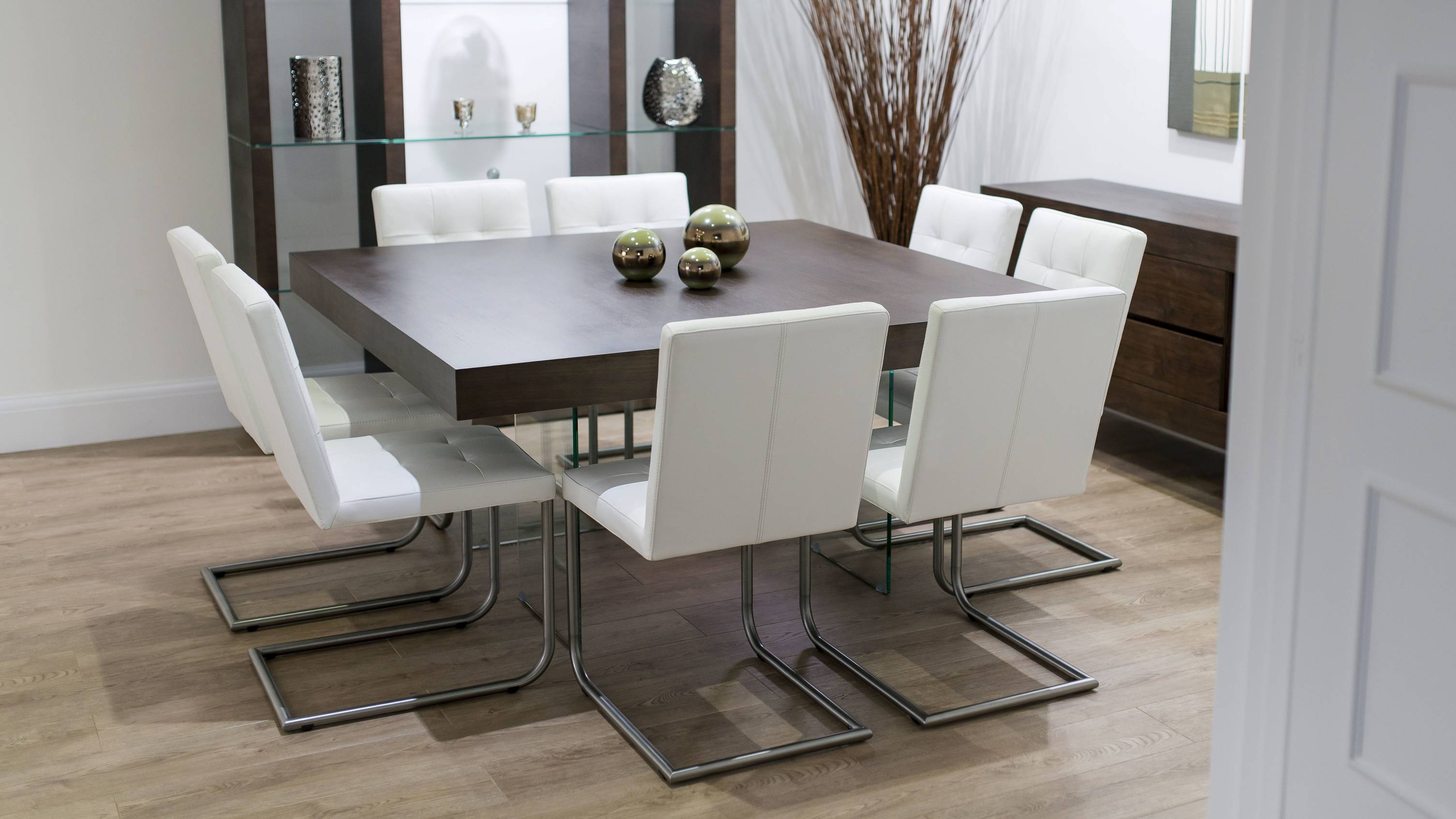 8 Seater Dark Wood Dining Table and Cantilever Dining Chairs