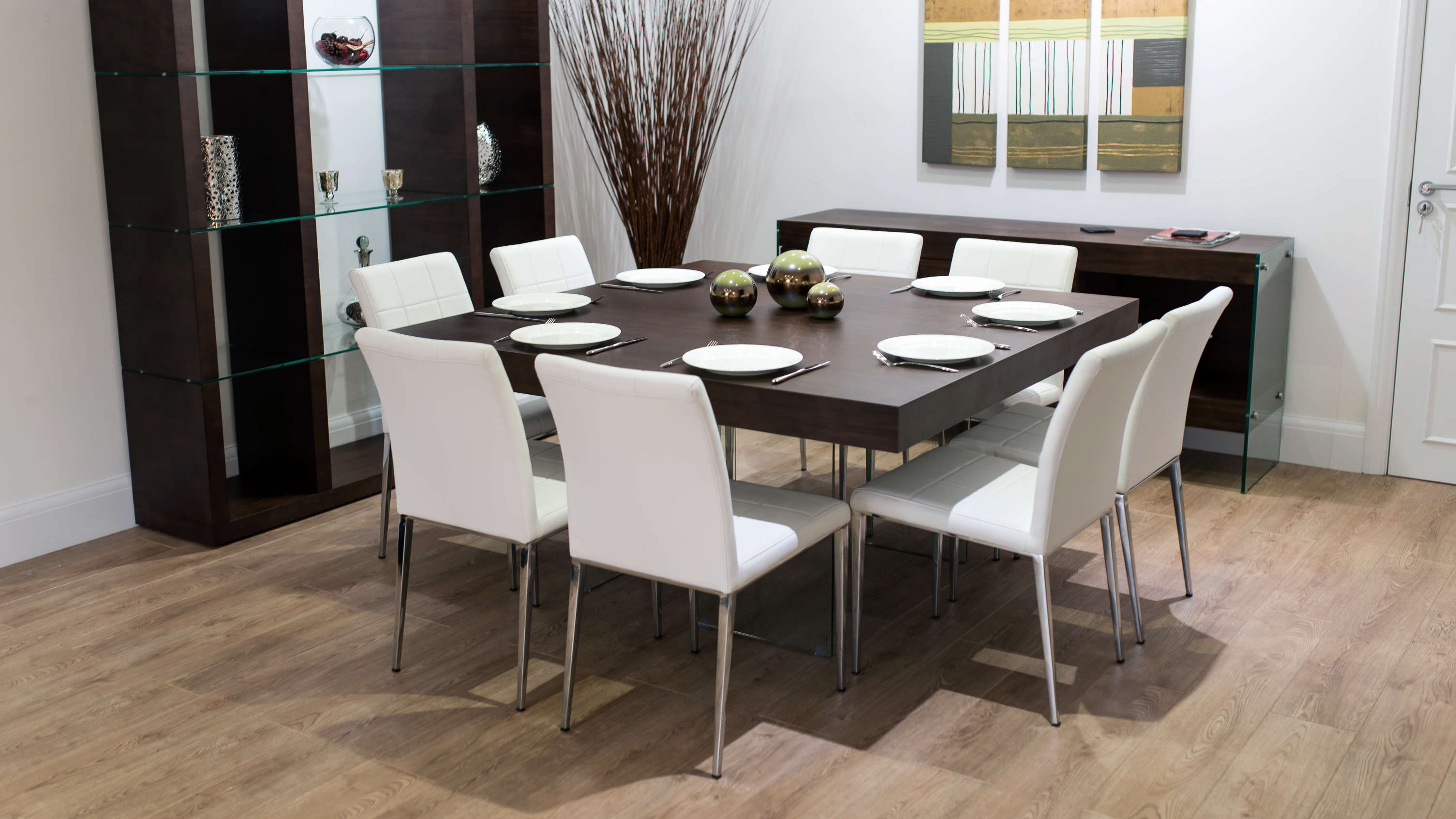 Square Dining Table with White Dining Chairs