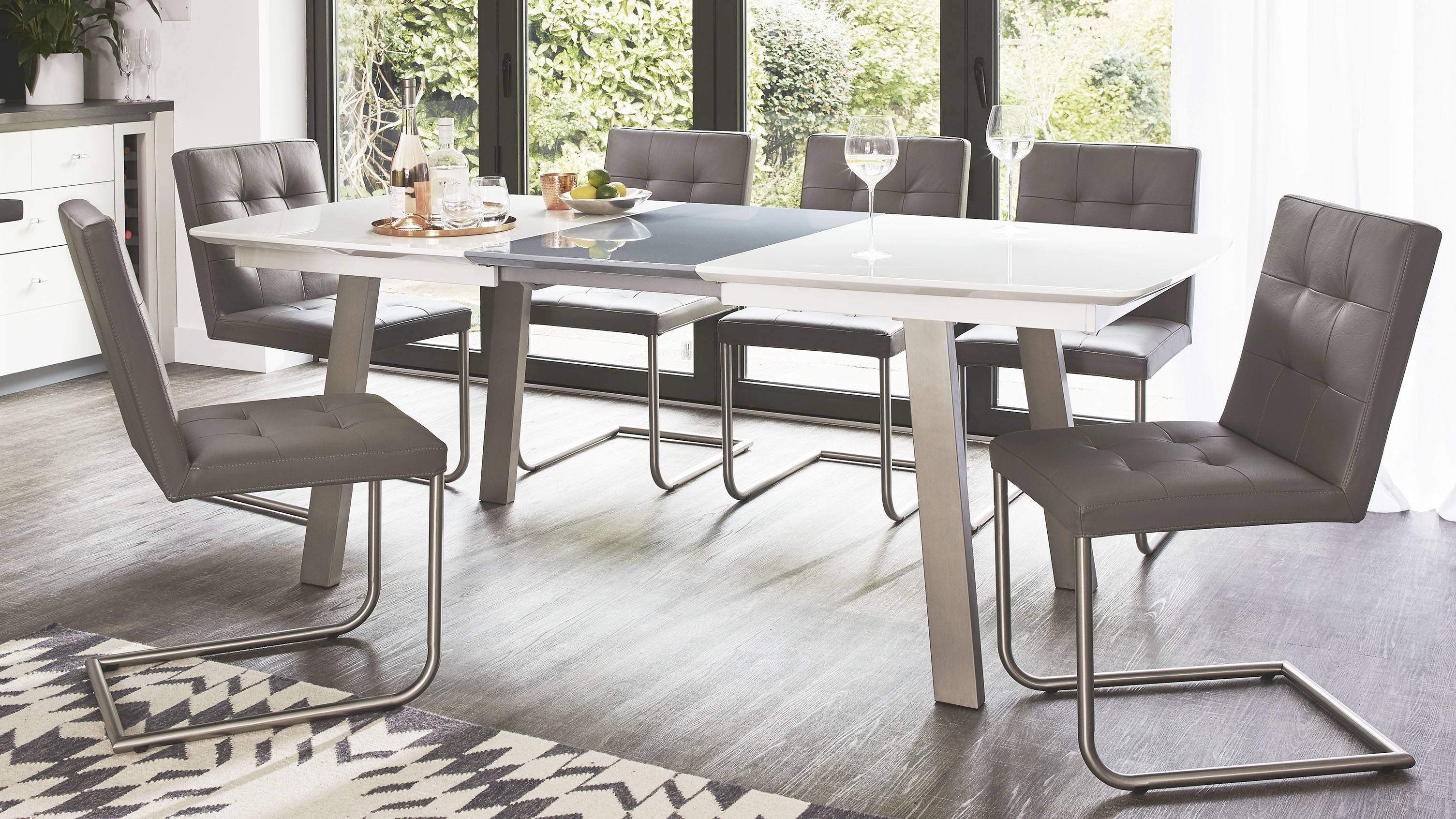 White and grey gloss extending dining table set