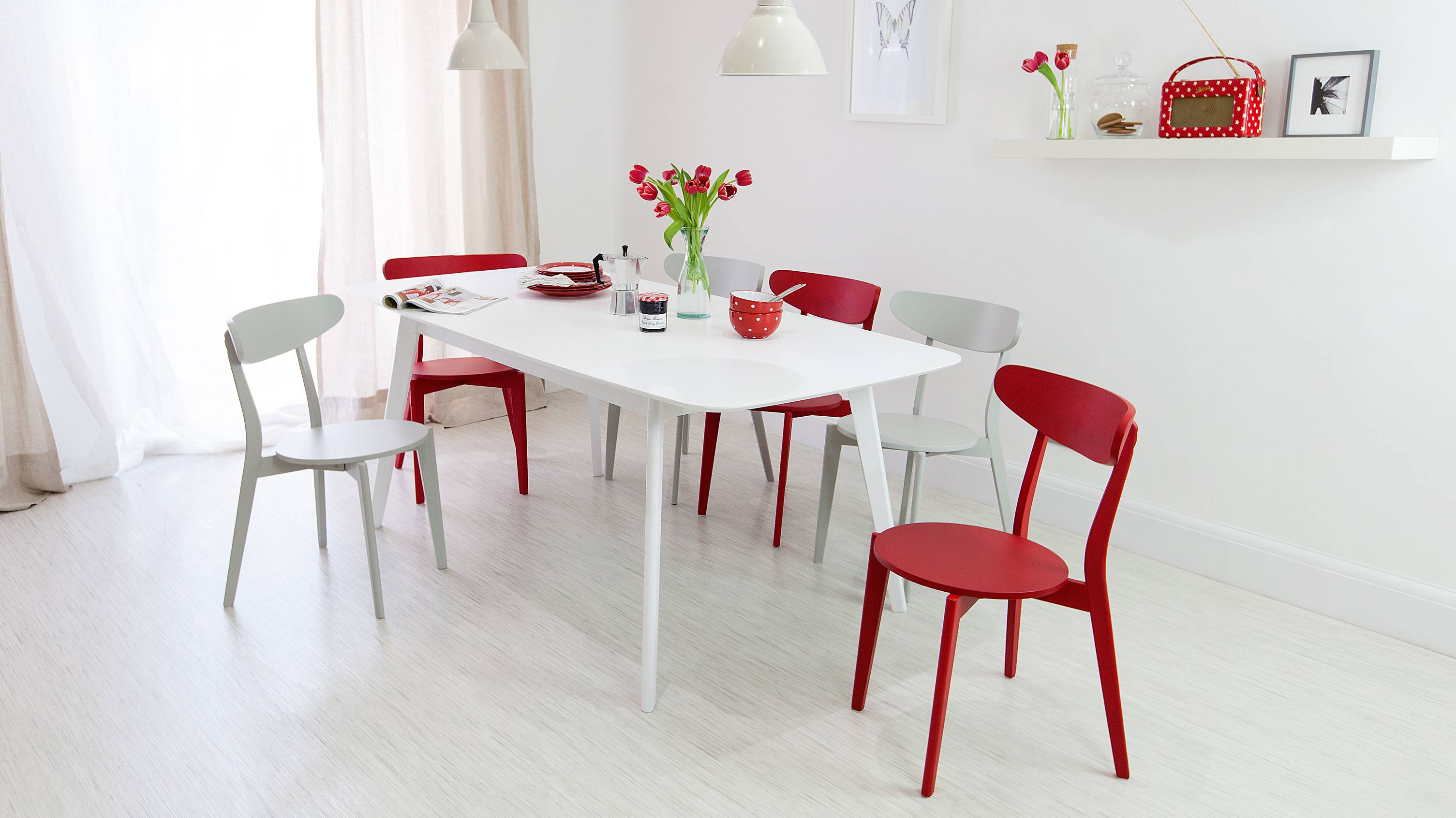Modern Extending Dining Table and Coloured Dining Chairs