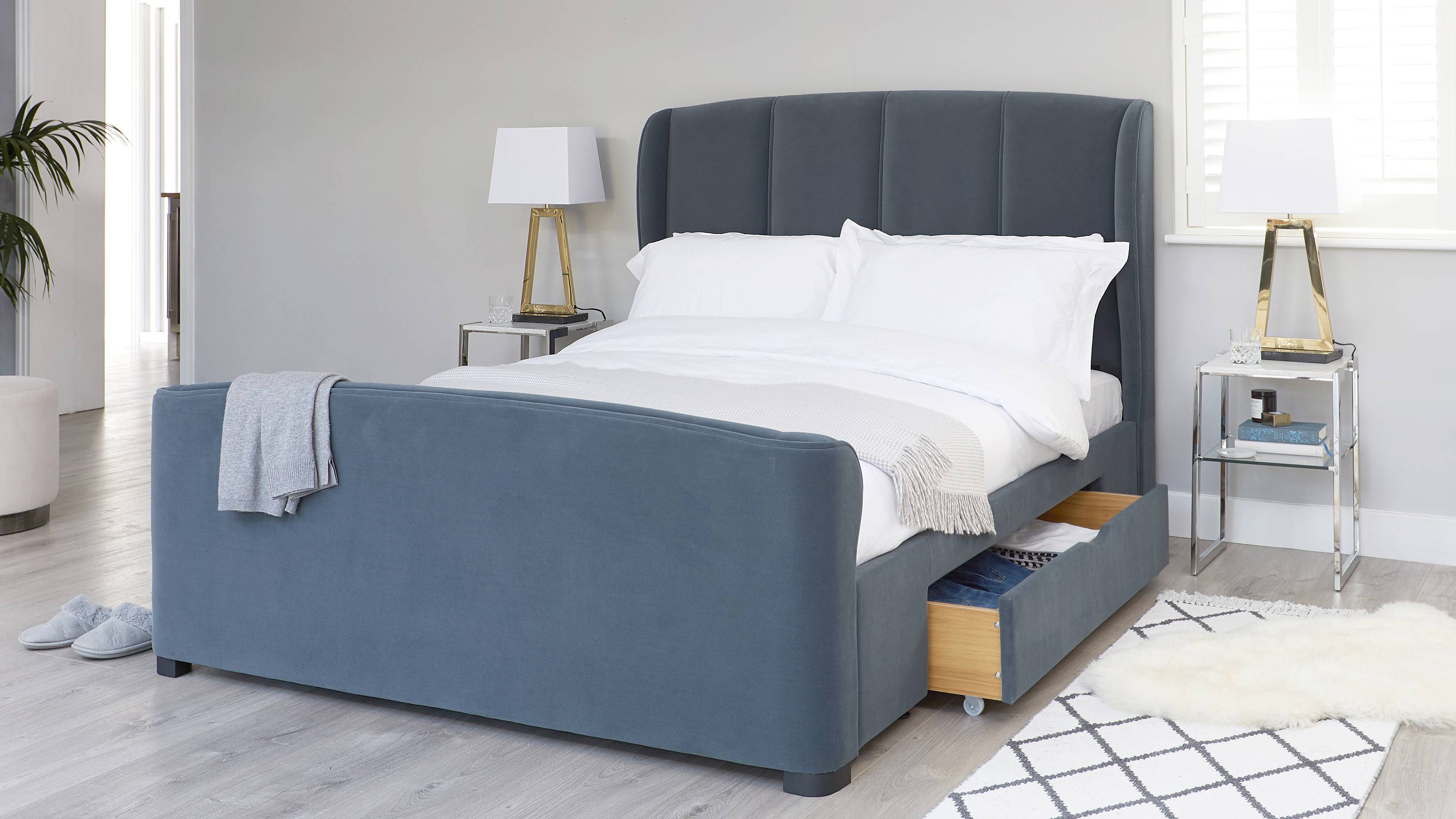 velvet upholstered king size bed