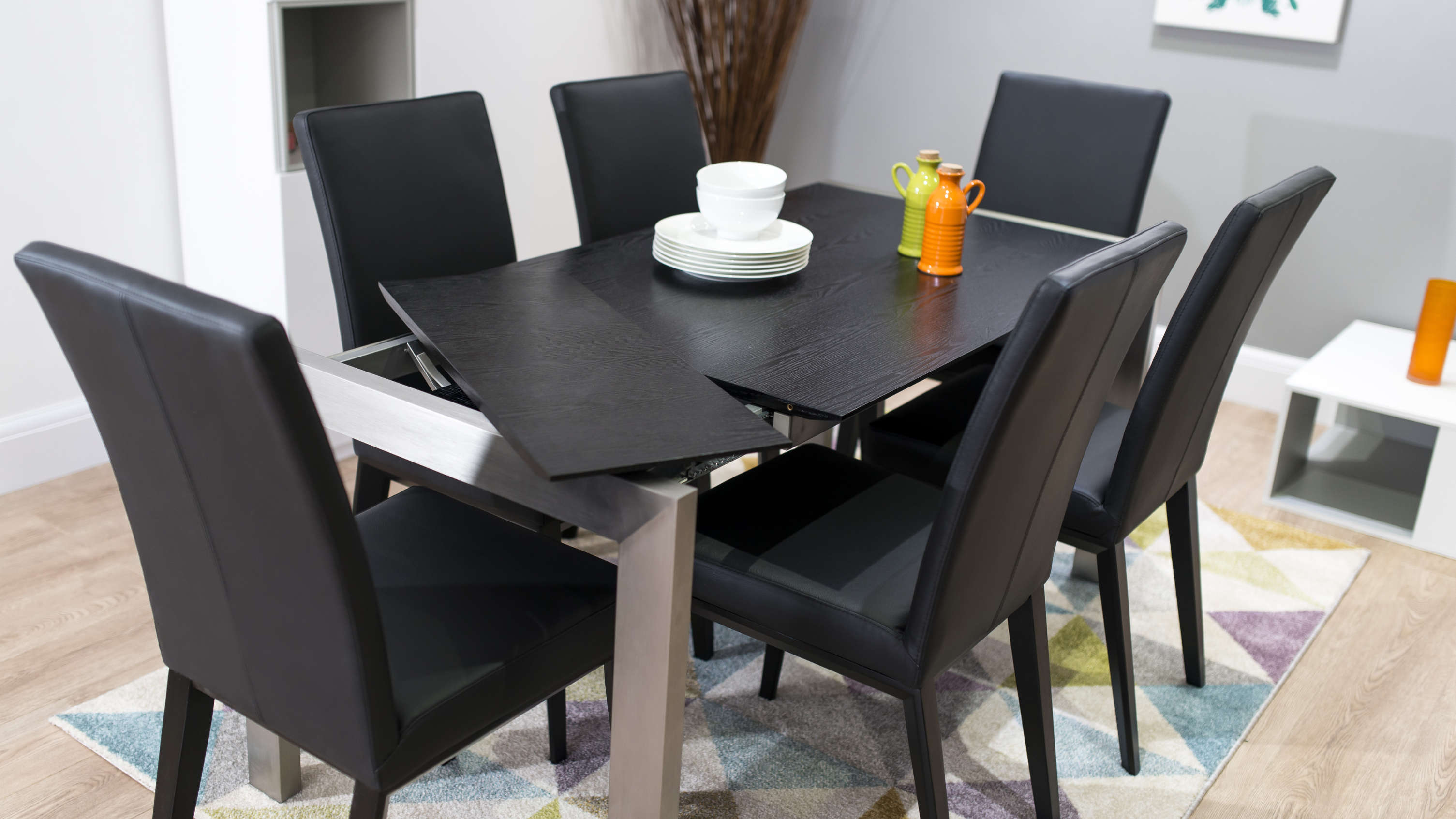 Real Leather Dining Chairs and Easy Extending Dining Table