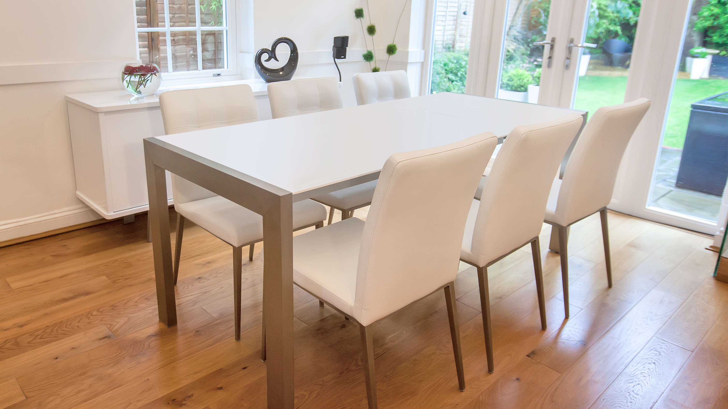 Large Matt White Dining Table and White Dining Chairs