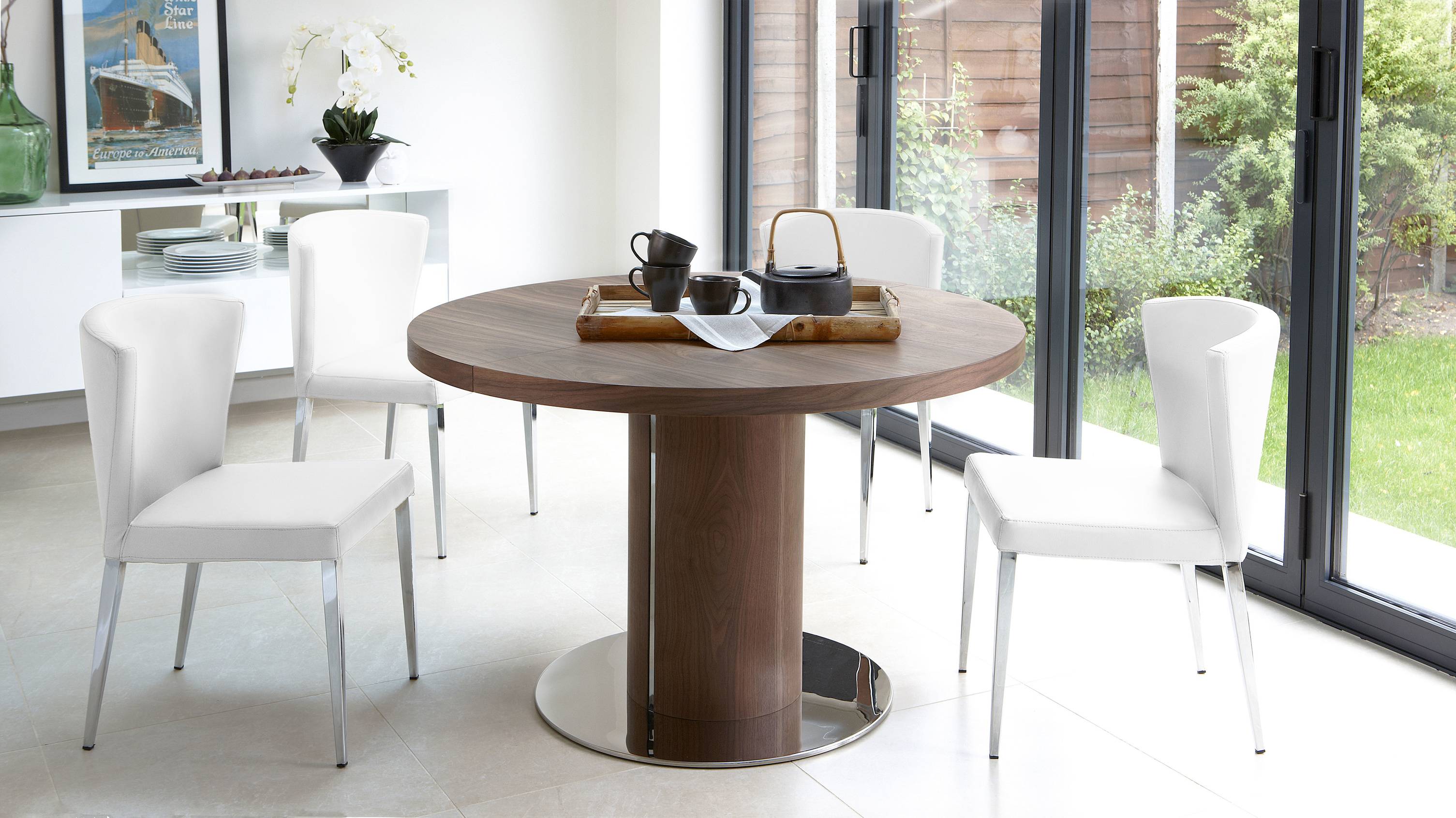 White Modern Leather dining set UK delivery