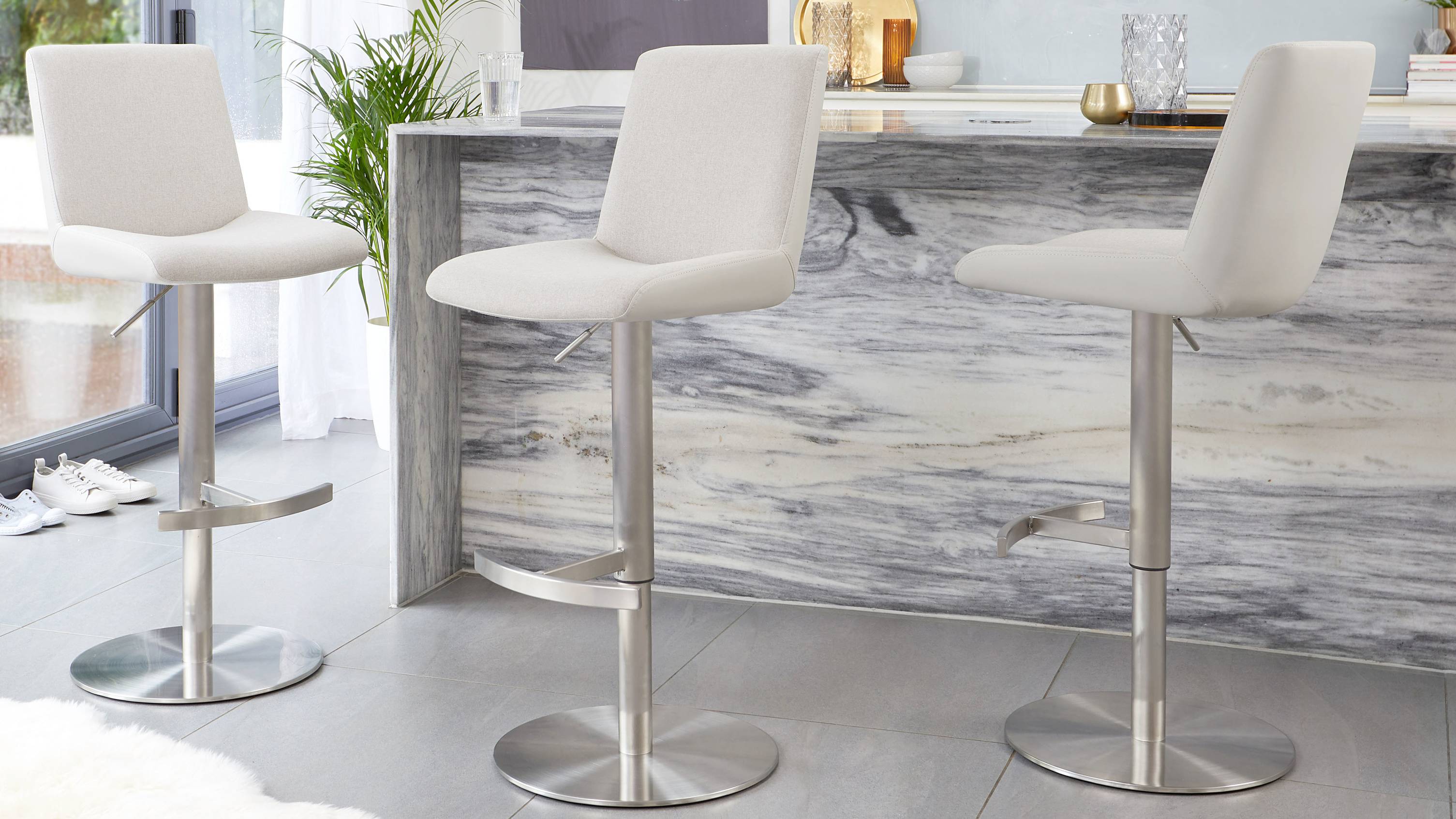 Light grey fabric bar stools