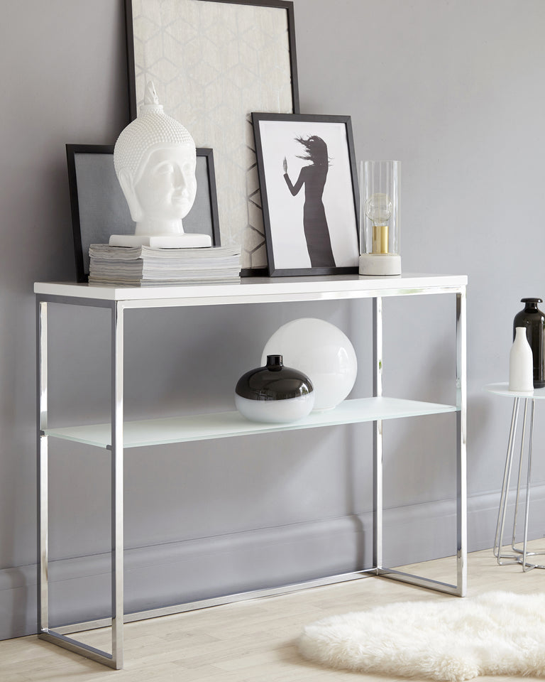 acute white gloss and chrome console table