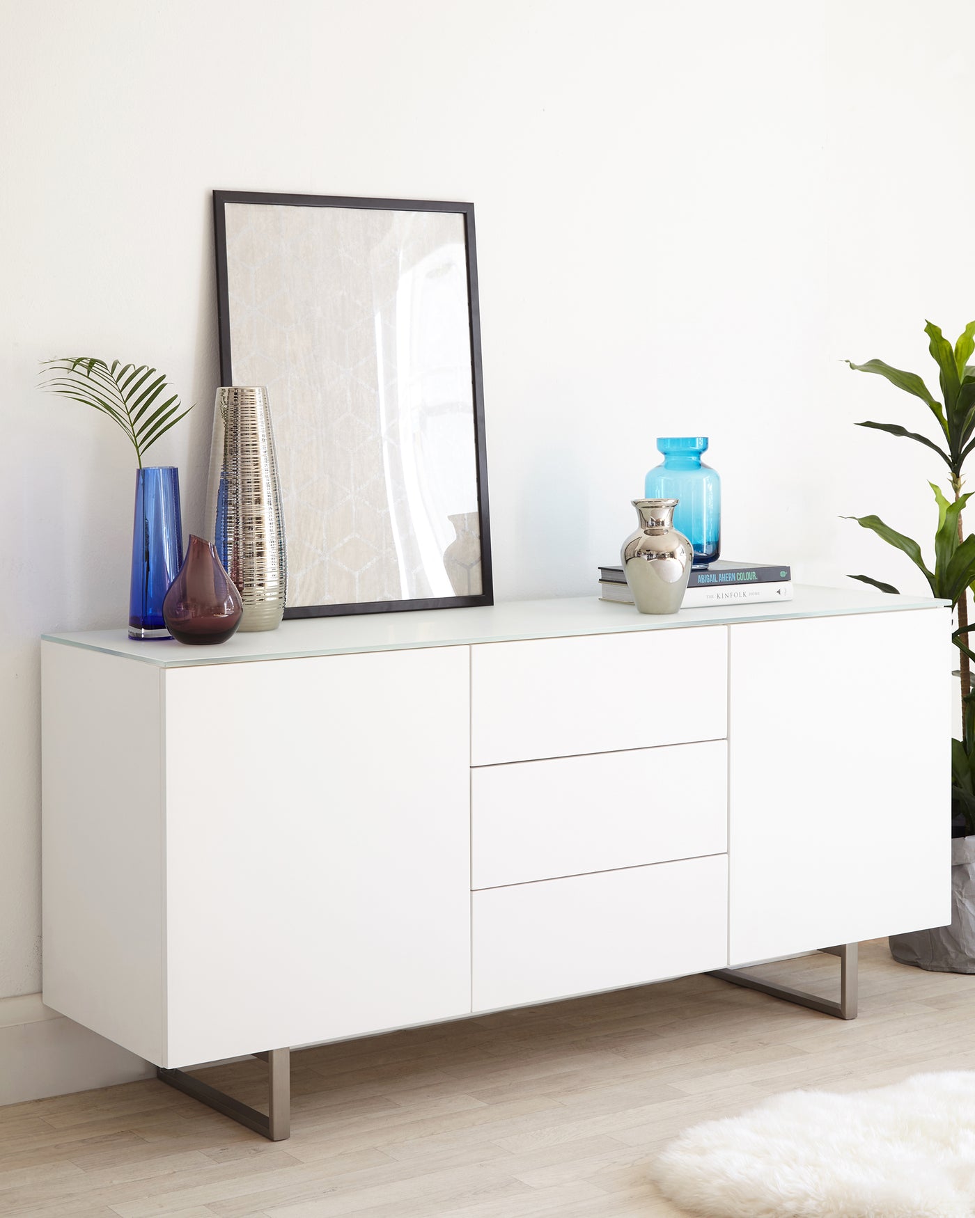 Eve Frosted White Tempered Glass And Matt White Sideboard