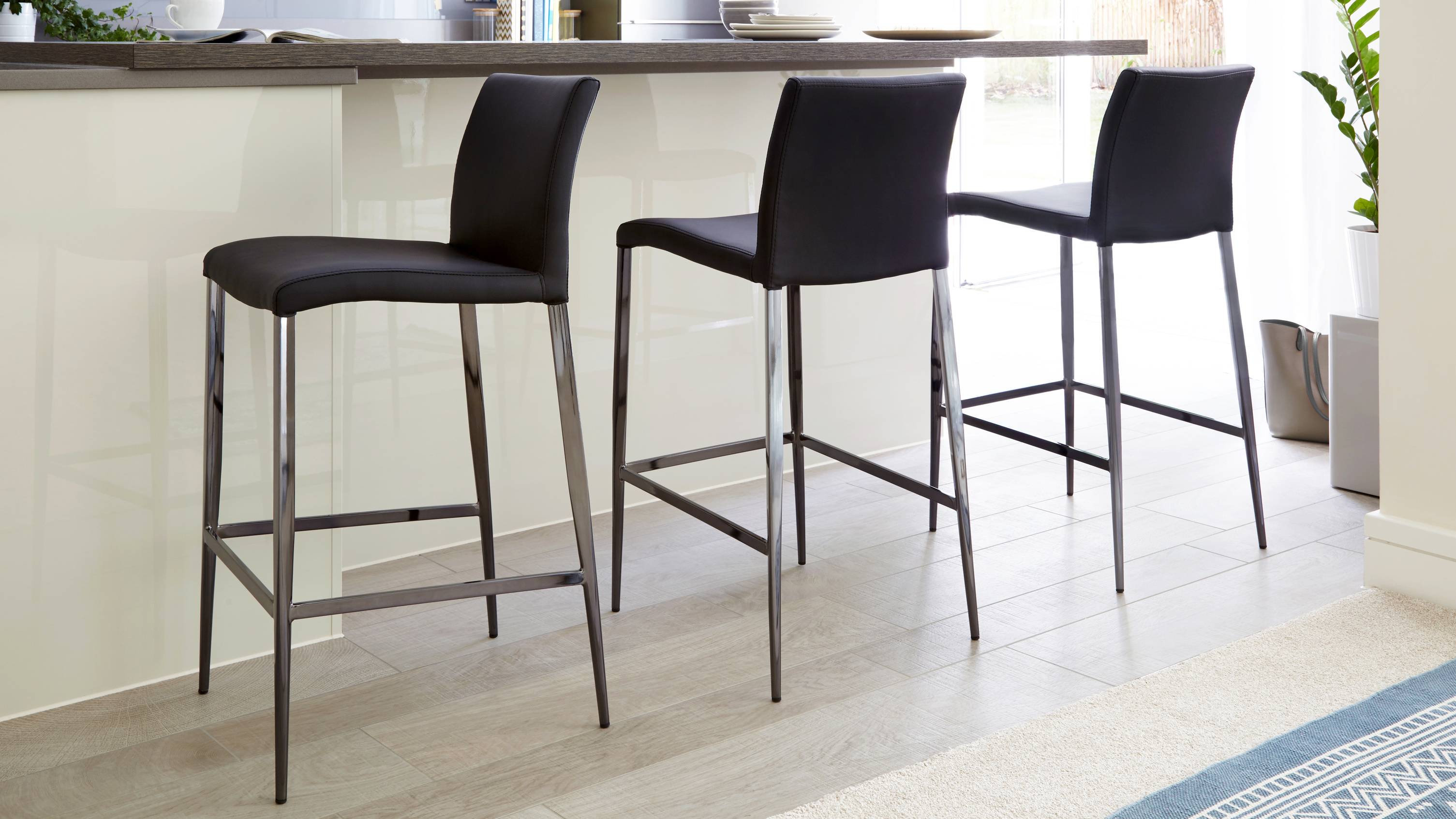 Fixed height black chrome barstools | UK Delivery