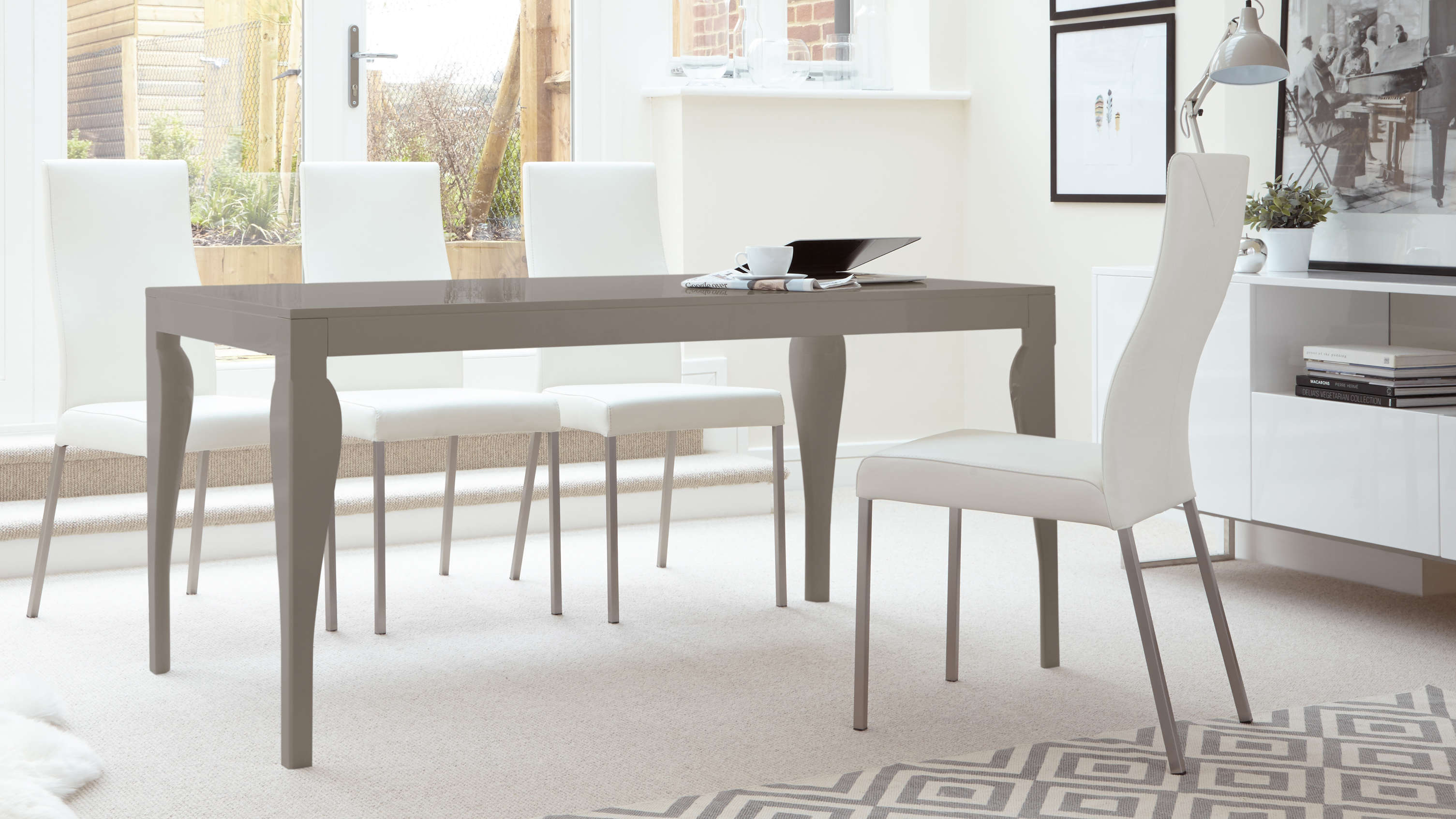 eva 6 seater taupe grey gloss dining table