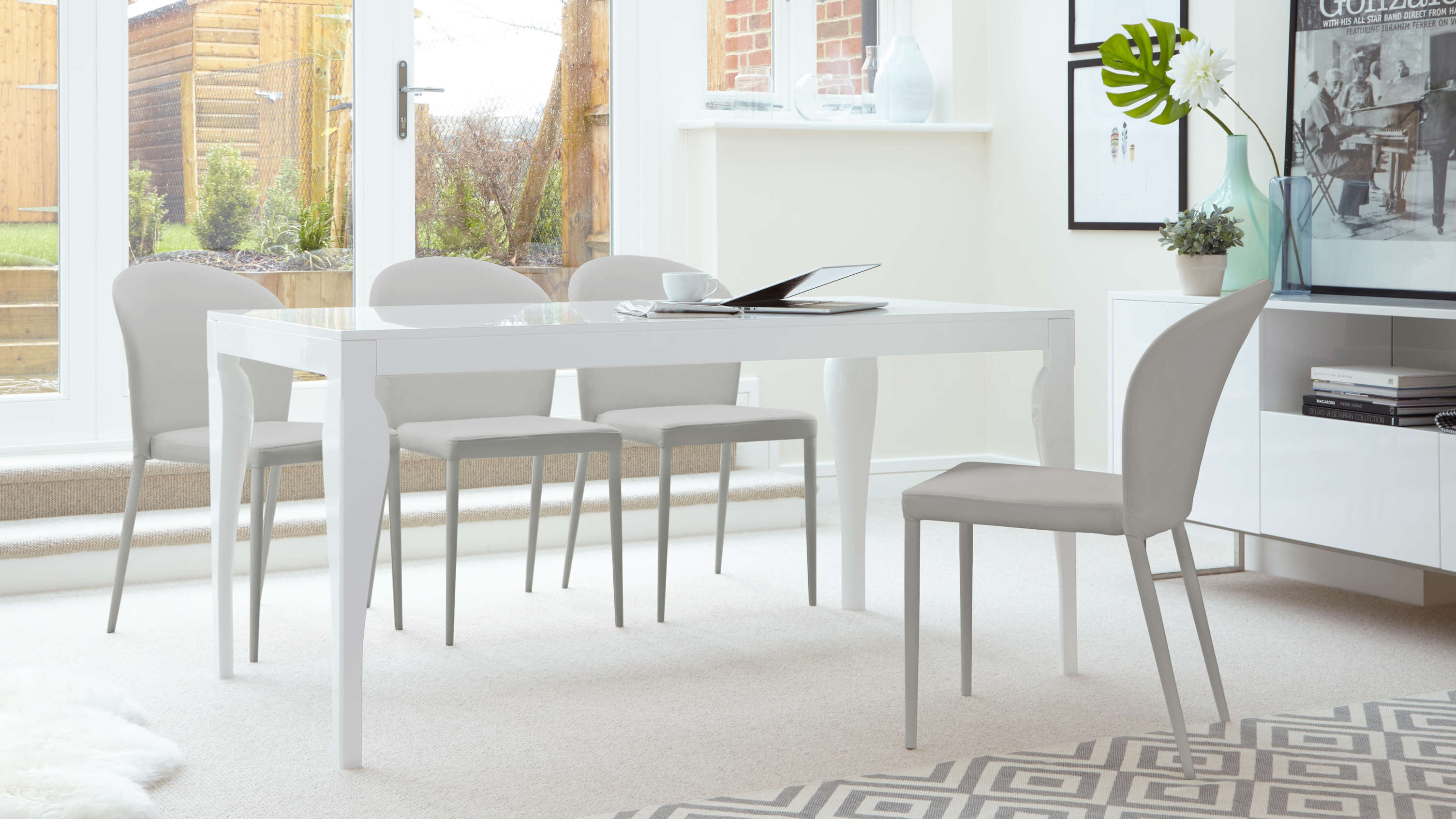 White Gloss Dining Table and Grey Dining Chairs