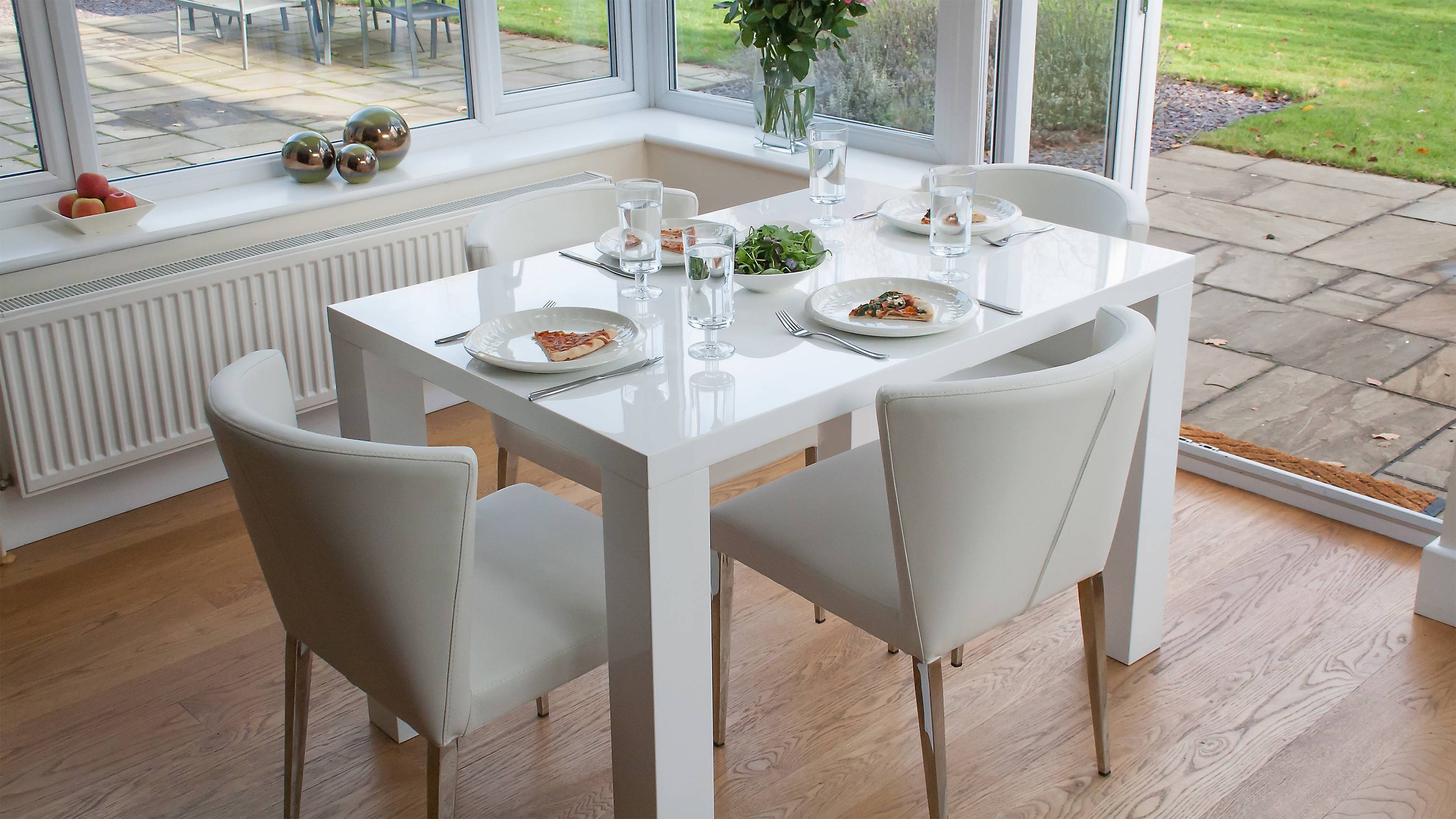 White Gloss and Faux Leather 4 Seater Dining Set