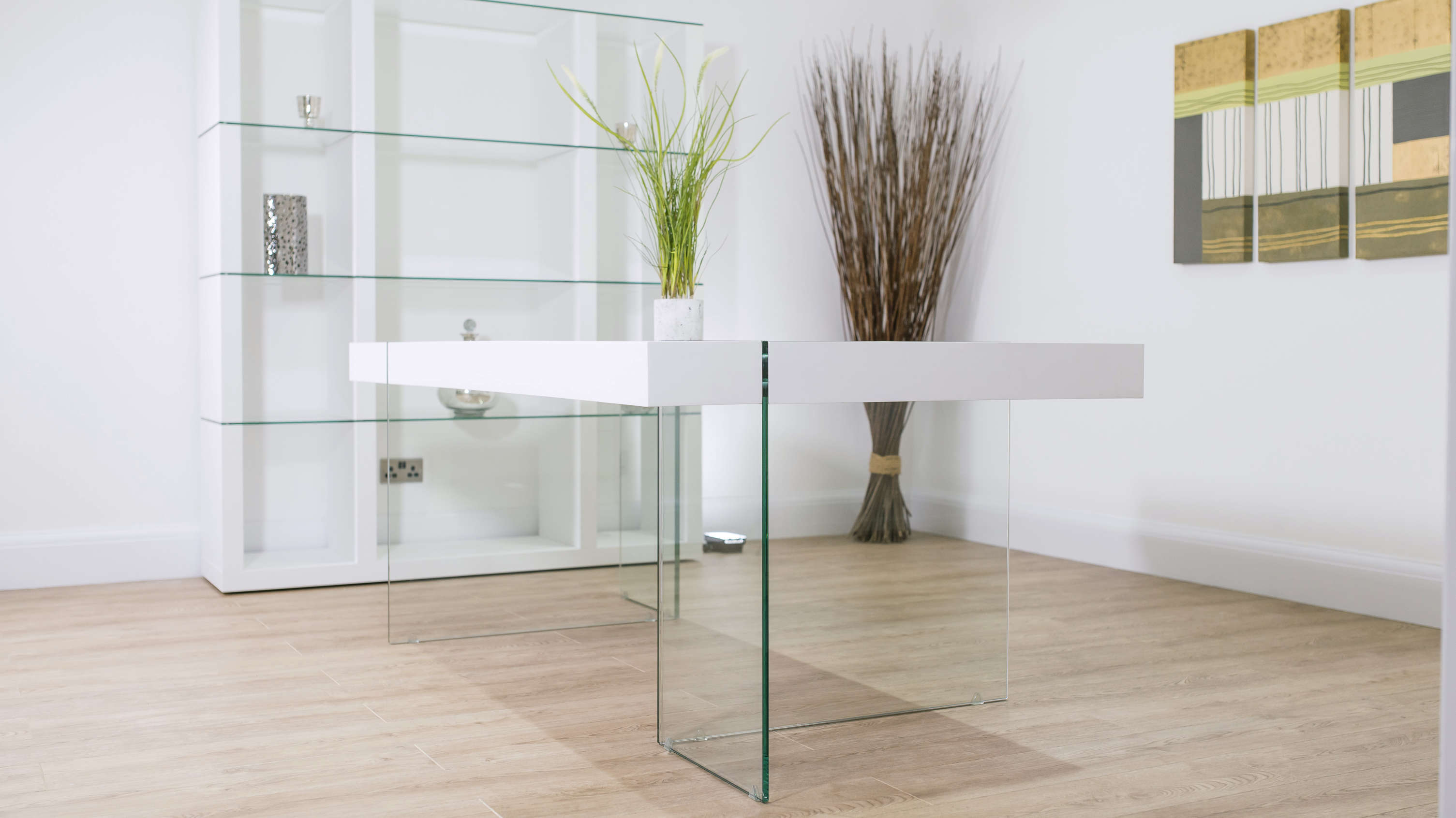Strong Glass Legged White Dining Table