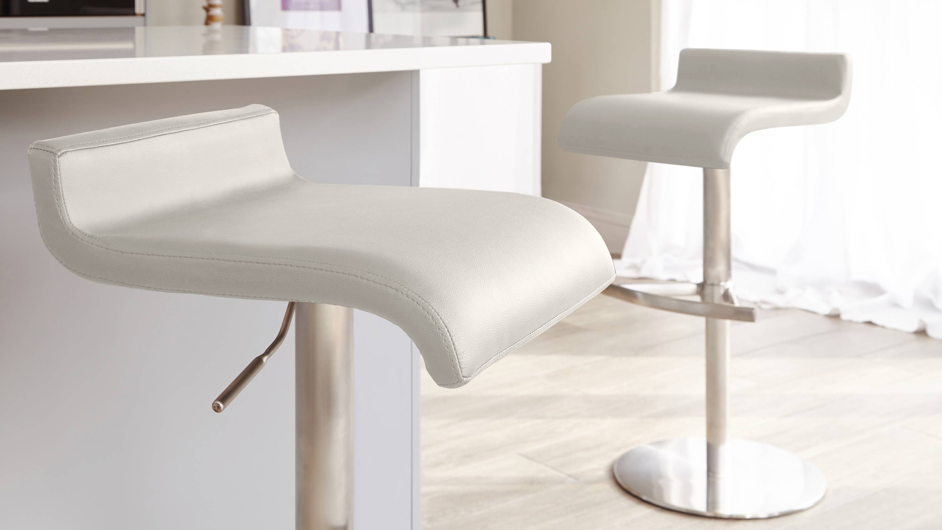 Light Grey Bar stool with a Brushed Metal Finish