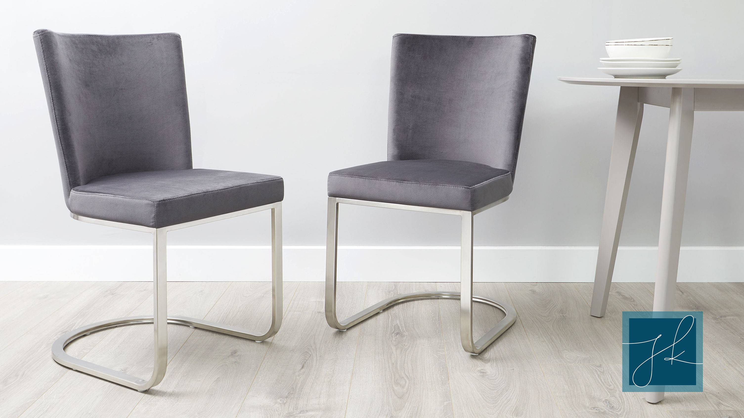 Form velvet cantilever dining chairs
