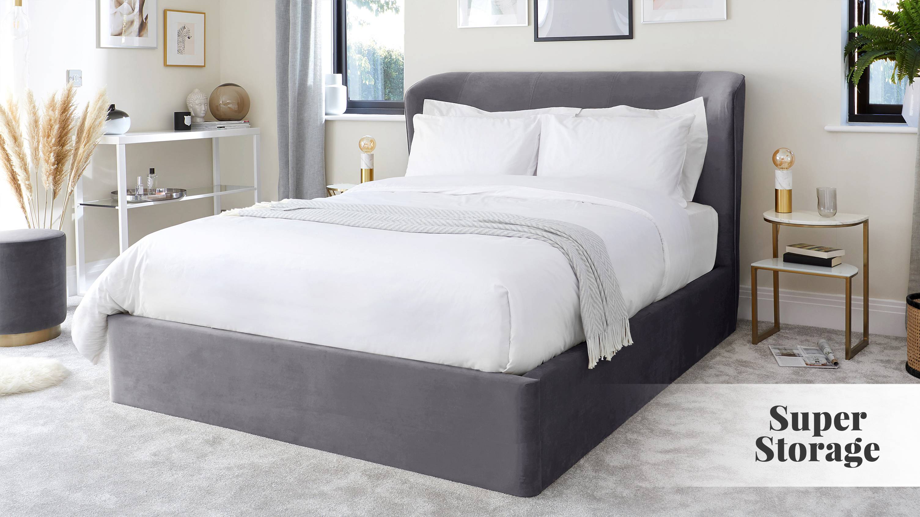 mellow pepper grey velvet king size bed with storage